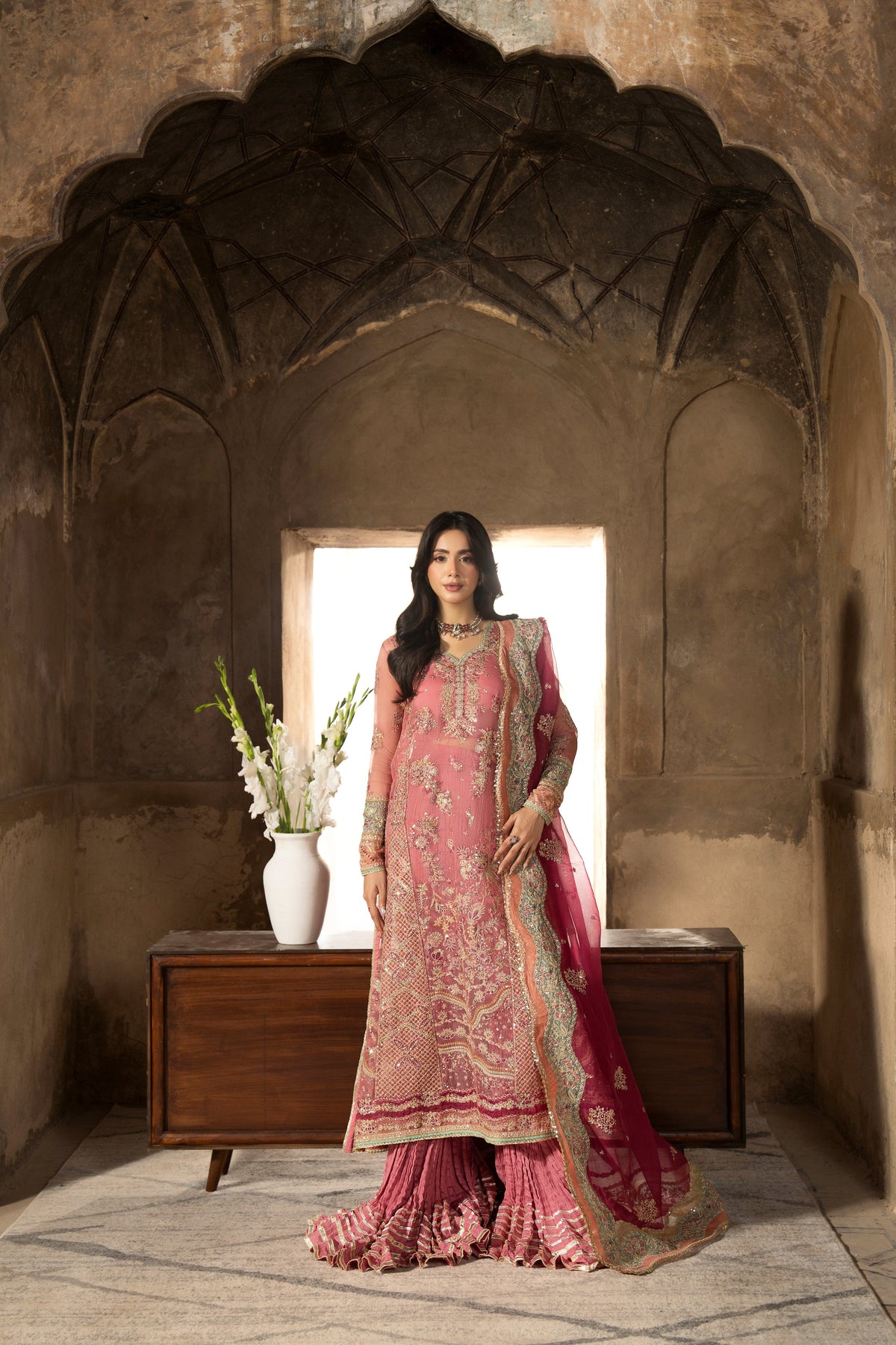 Aneelas Organza Heavy Emb Festive 4pc Emb Organza Duppata [BR-40] [Dispatch Time 2.5 Months[