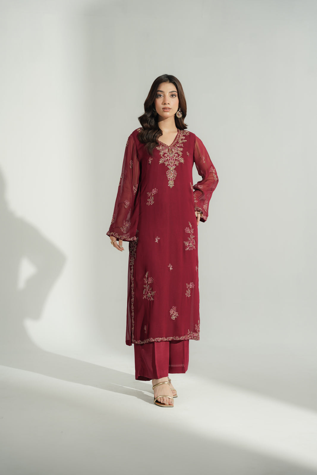 2 Piece Chiffon Embroidered Suit (FL0191)
