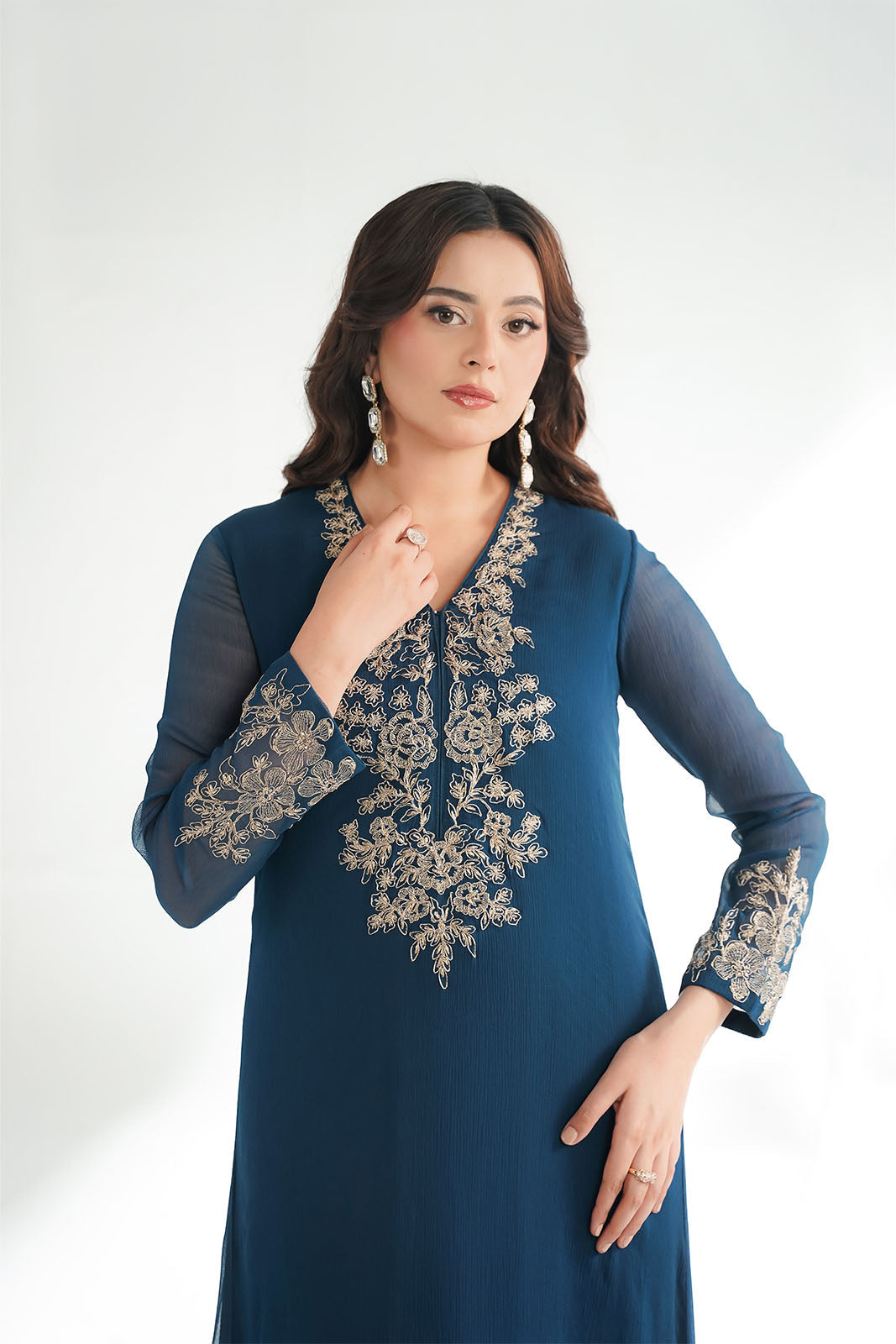 1 Piece Chiffon Embroidered Maxi (FL0211)