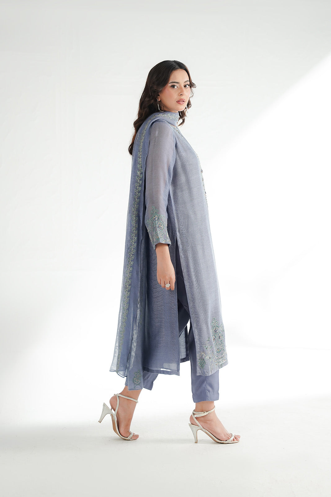 3 Piece Khaddi Net Embroidered Suit (FL0225)