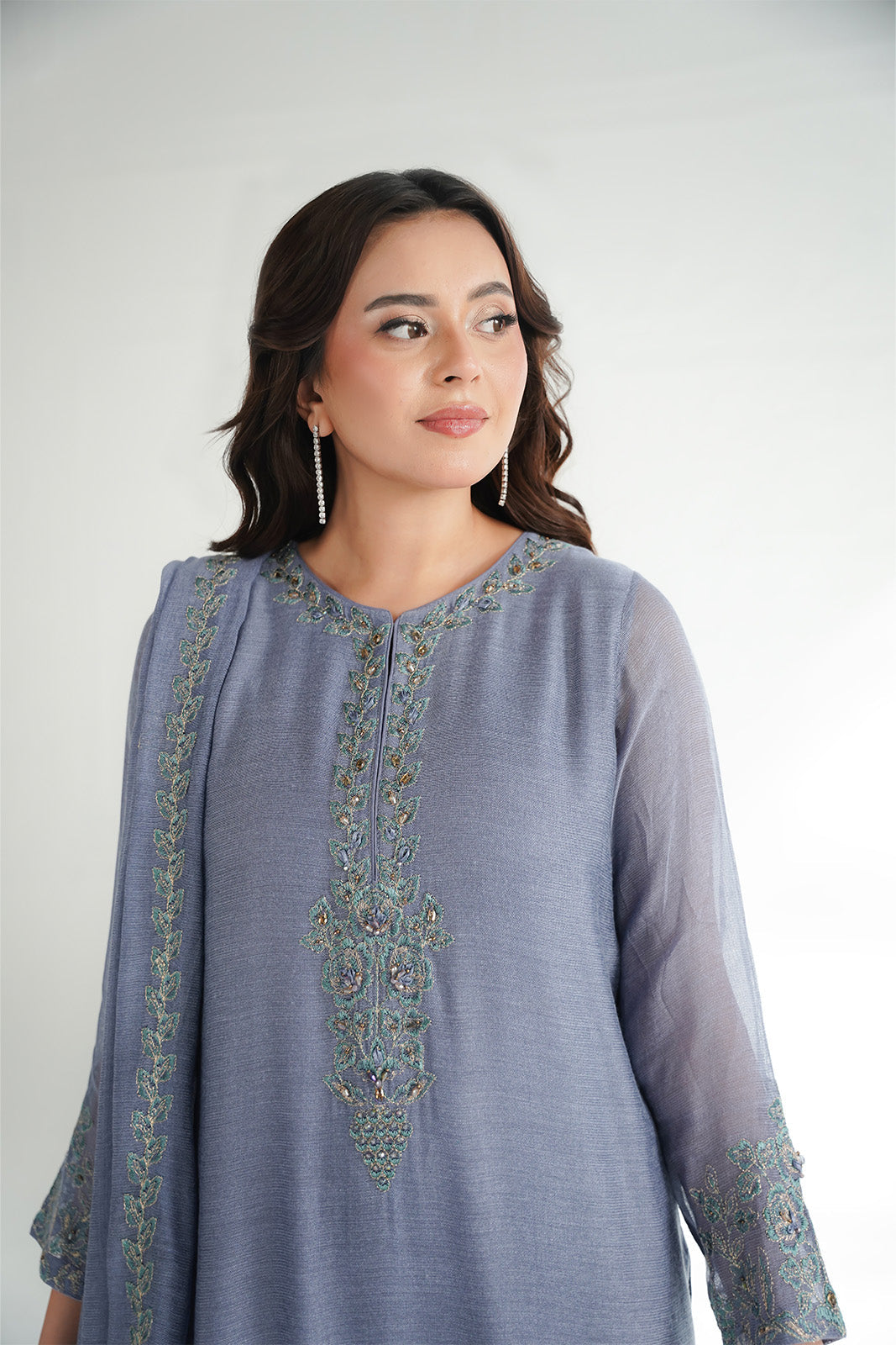 3 Piece Khaddi Net Embroidered Suit (FL0225)