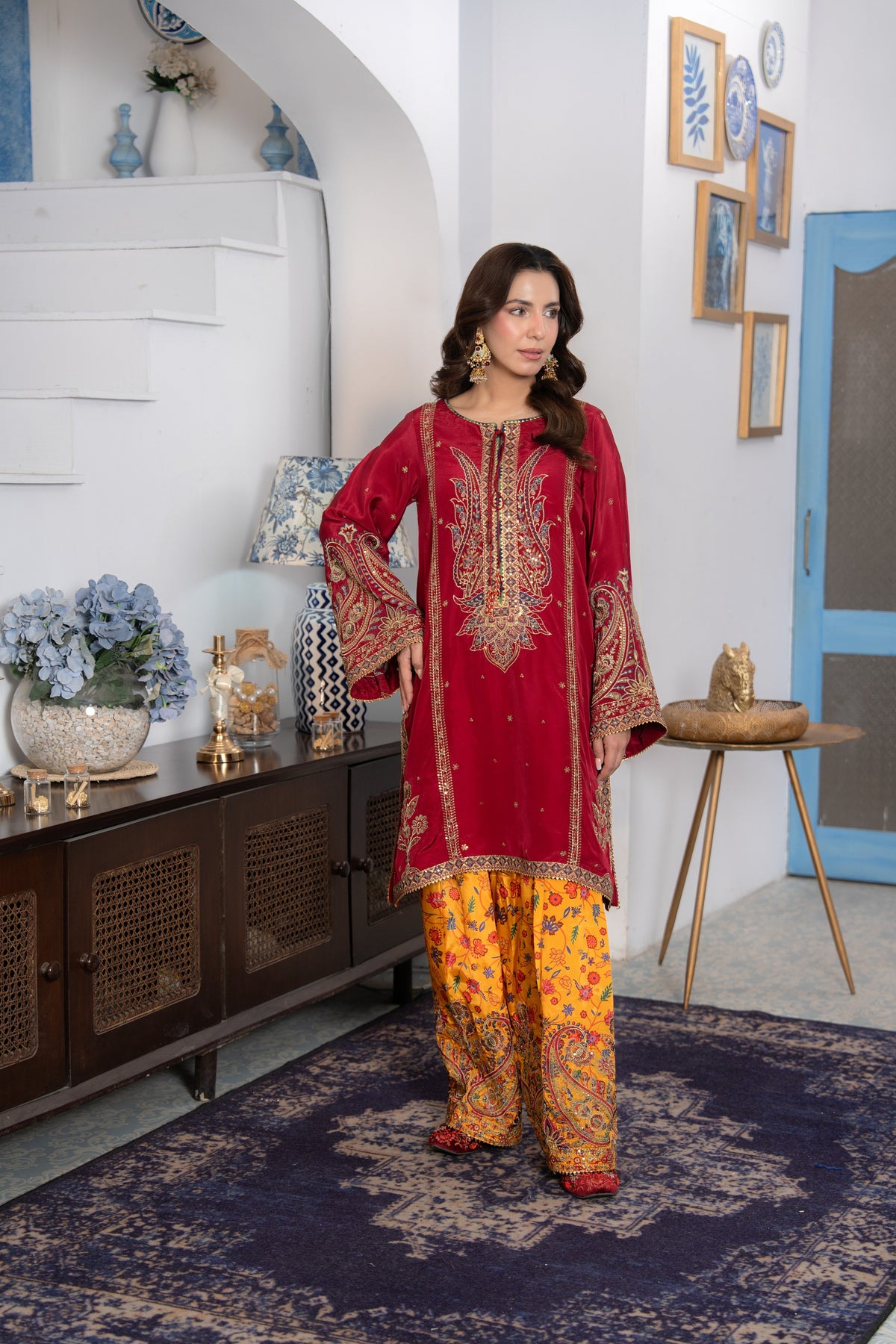 Aneelas Semi Formal Raw Silk Emb 3pc Chiffon Duppata [FC-33] [Dispatch Time 2 Months]