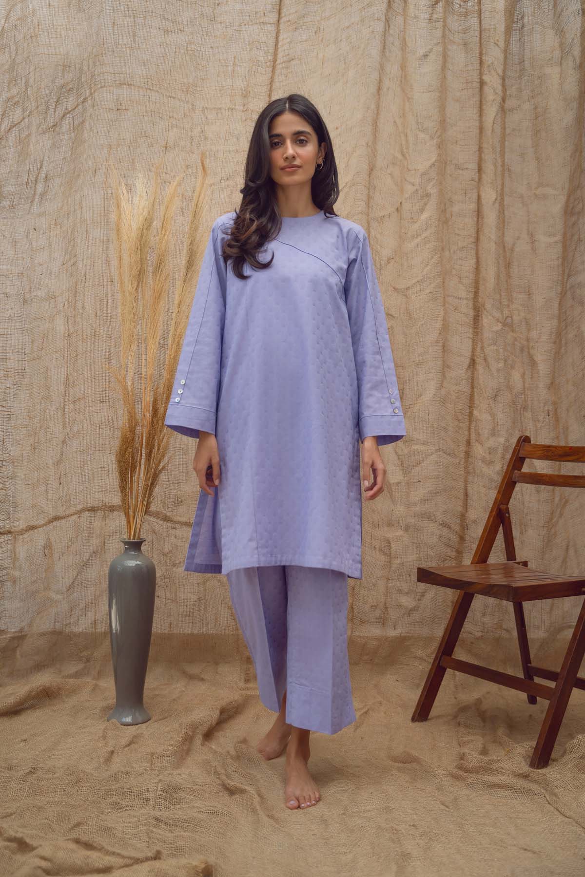 3 Piece Unstitched Embroidered Paper Cotton Suit | D-2505-B