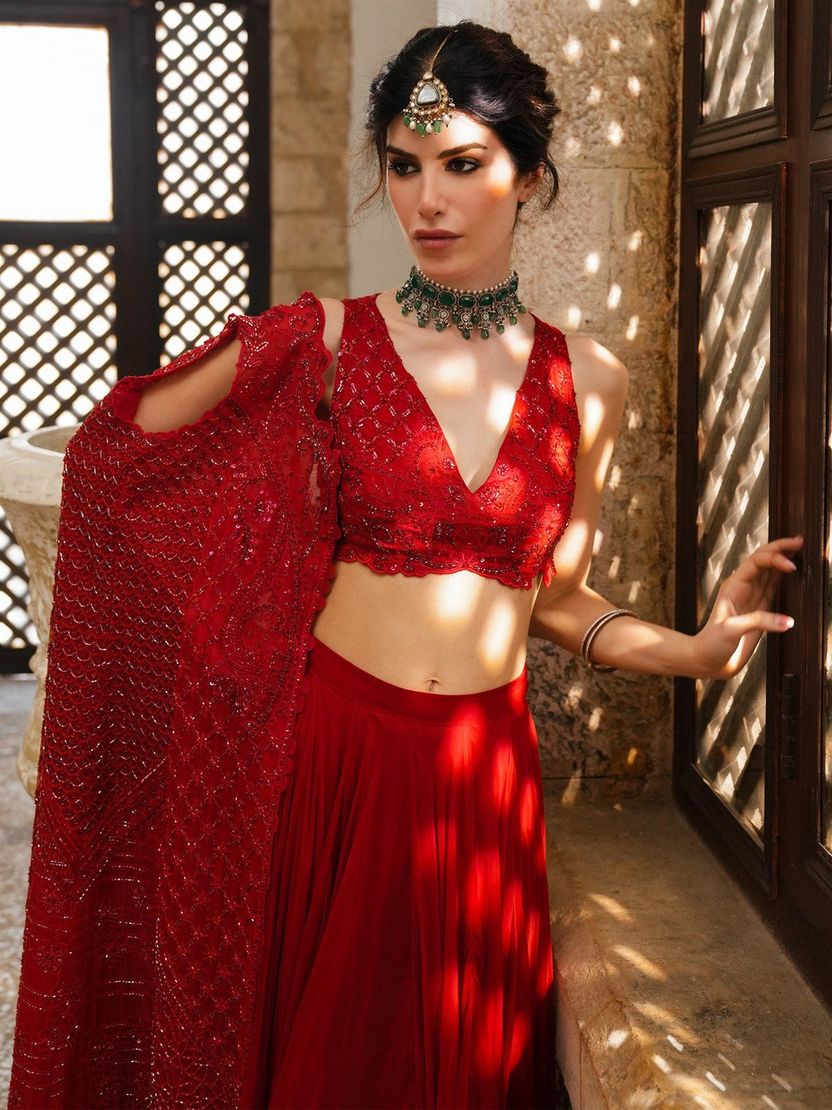 RIMSHA JACKET, BLOUSE & SWIRLY LEHENGA