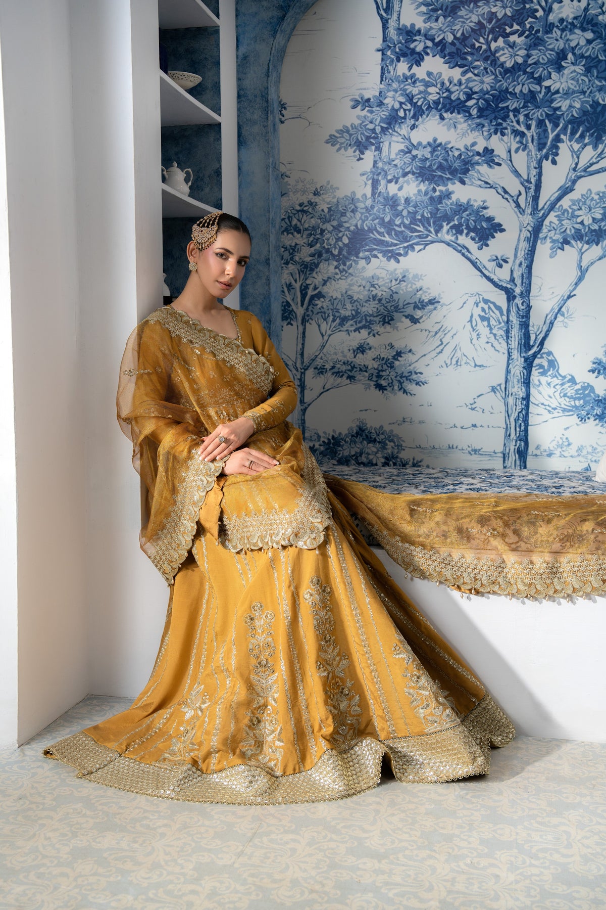 Aneelas Formal Raw Silk Emb Maxi 3pc Net Duppata [BR-41] [Dispatch Time 2.5 Months]