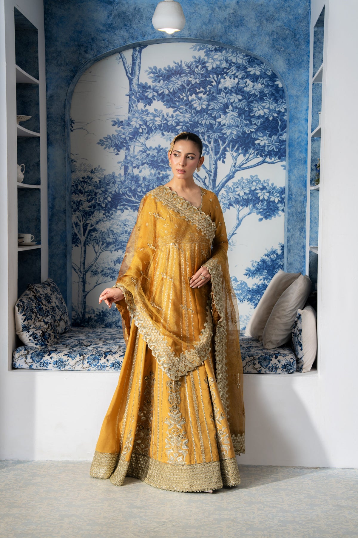 Aneelas Formal Raw Silk Emb Maxi 3pc Net Duppata [BR-41] [Dispatch Time 2.5 Months]