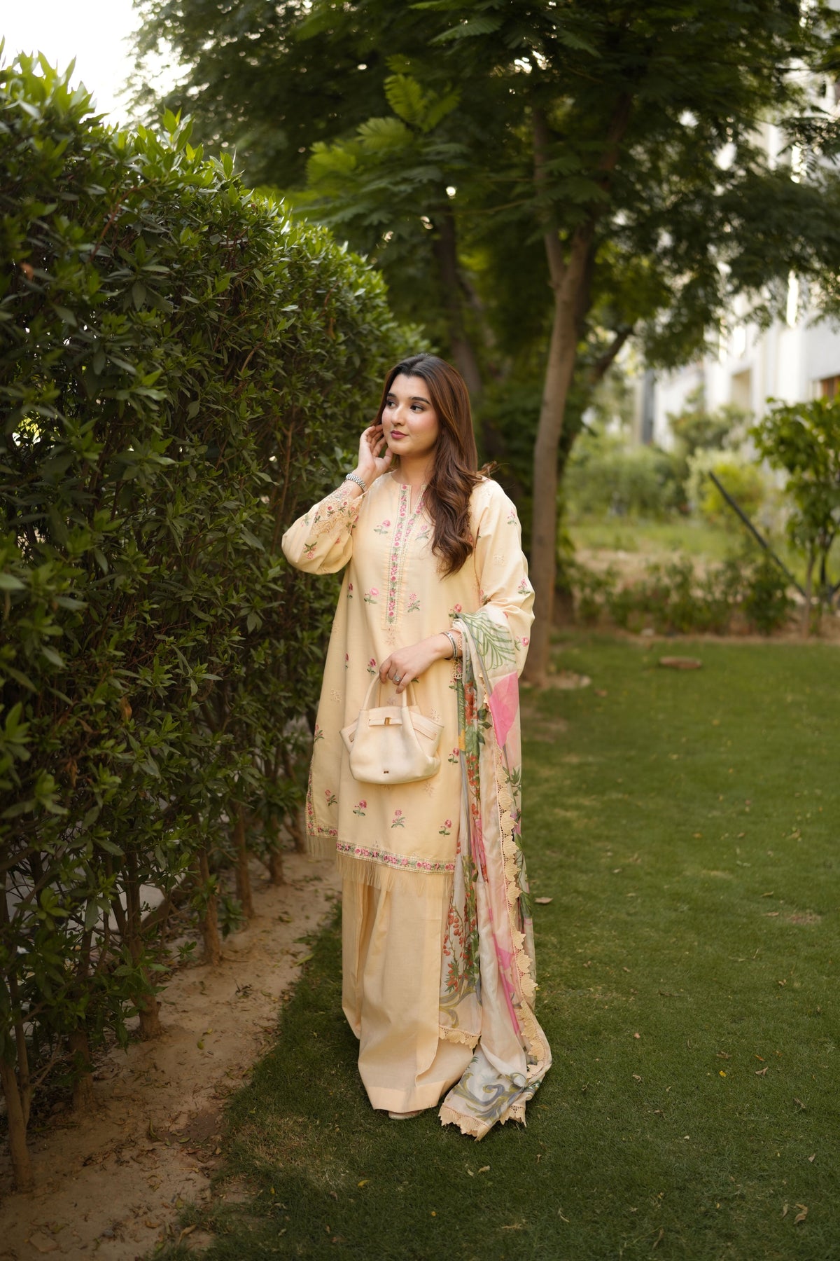 Aneelas Lawn Emb Shirt With Shalwar & Silk Duppata 3pc [LUX-26-52-A] [Dispatch Time 2 Month]