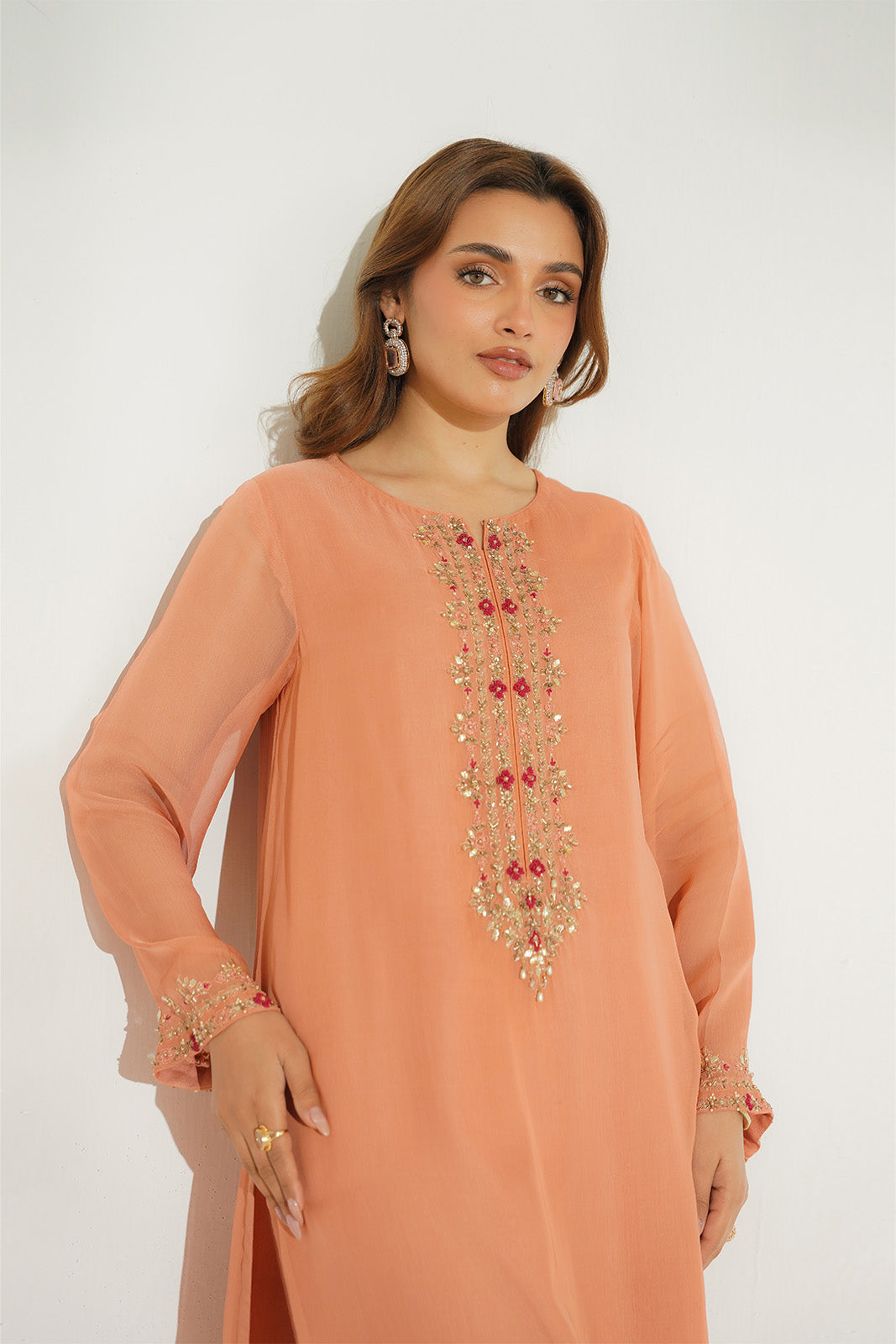 2 Piece Chiffon Embroidered Suit (FS0125)
