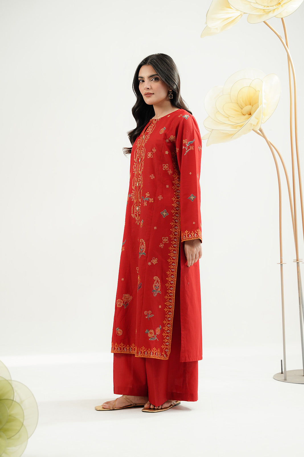 2 Piece Dobby Cotton Embroidered Suit (CS0535)
