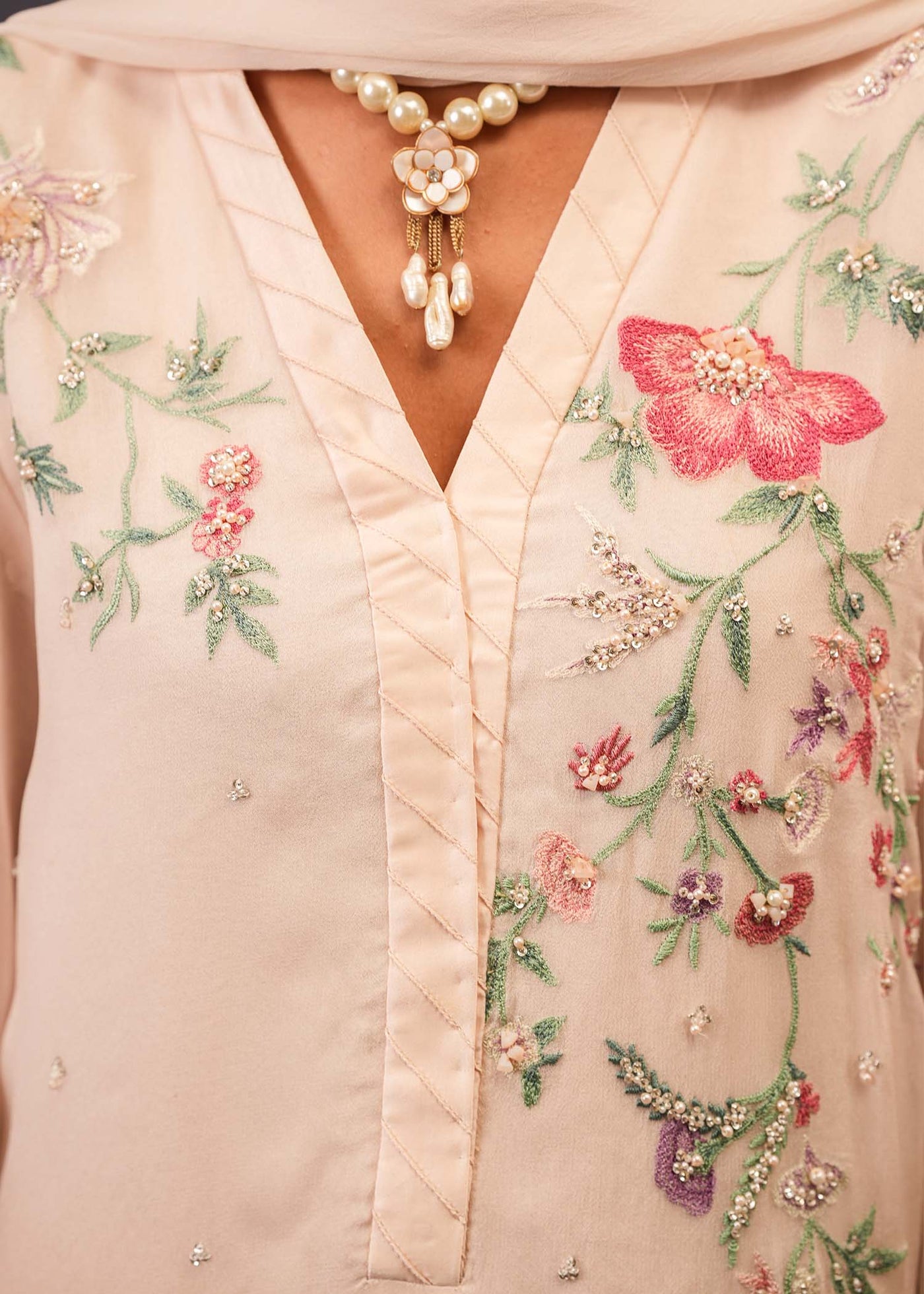 2 Piece Embroidered Organza Suit