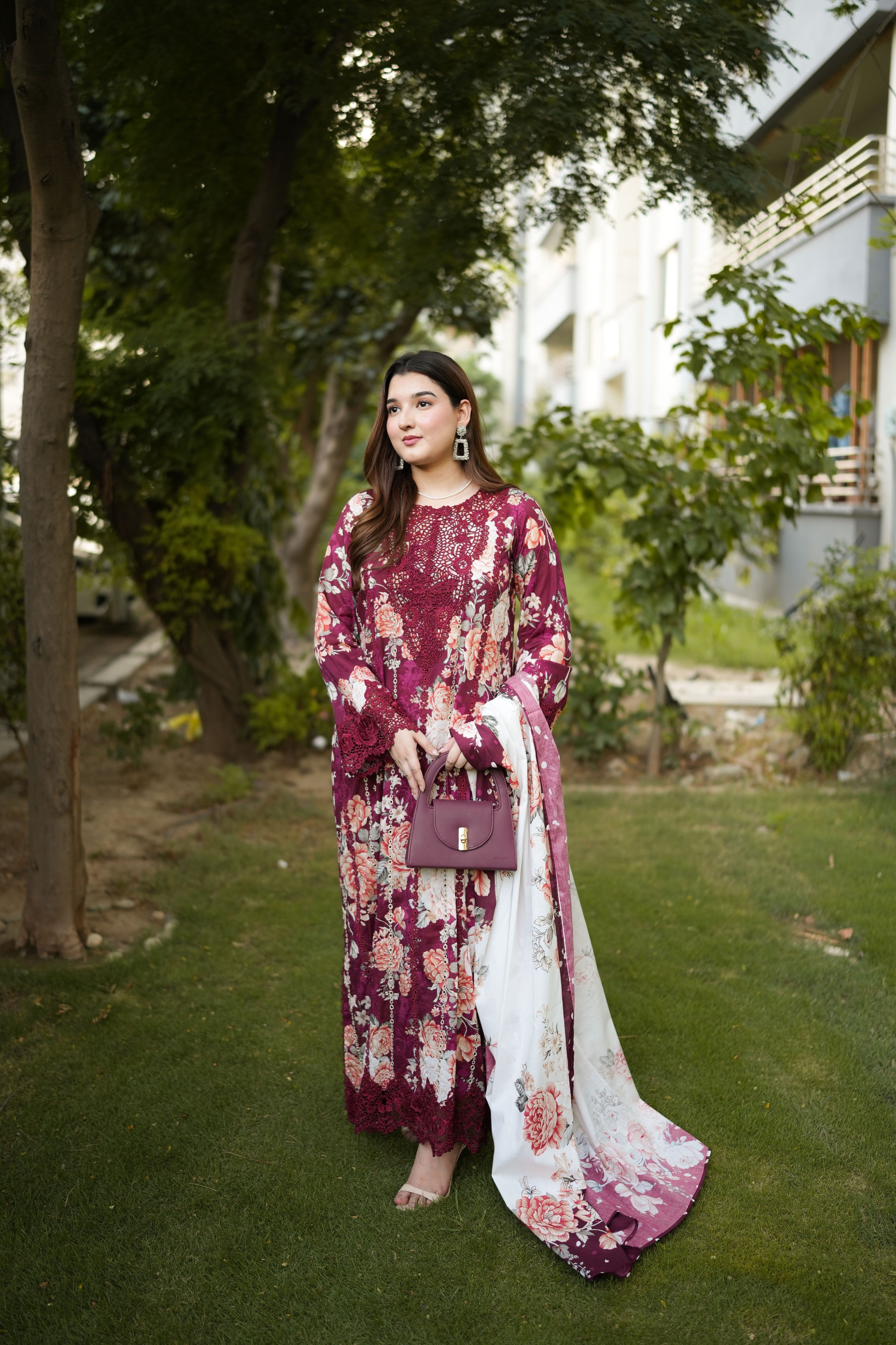 Aneelas Emb Printed Lawn Shirt Plain Trouser With Chiffon Duppata 3pc [SPR-26-71-A-B] [Dispatch Time 2 Months]
