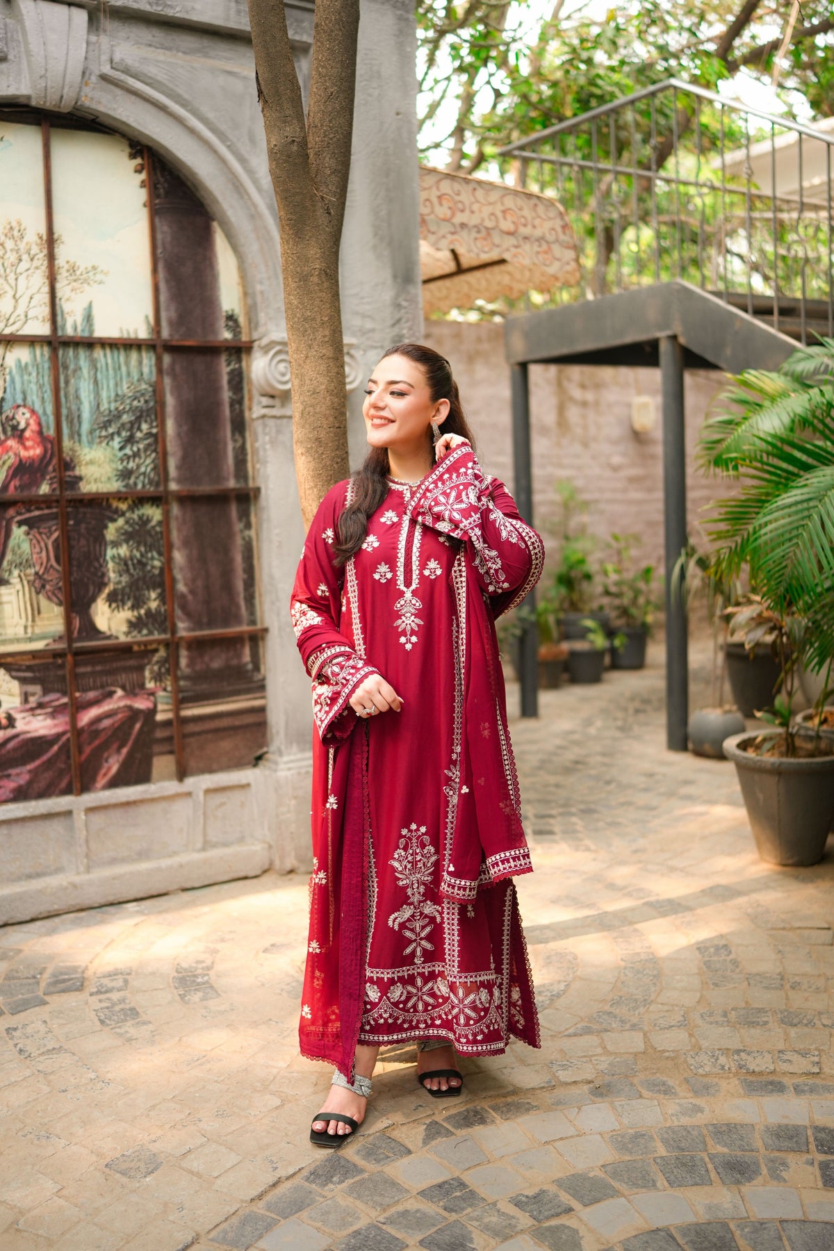 Aneelas Lawn Emb Kaftan 3pc Emb Chiffon Duppata [LUX-26-108] [Dispatch Time 2 Months]