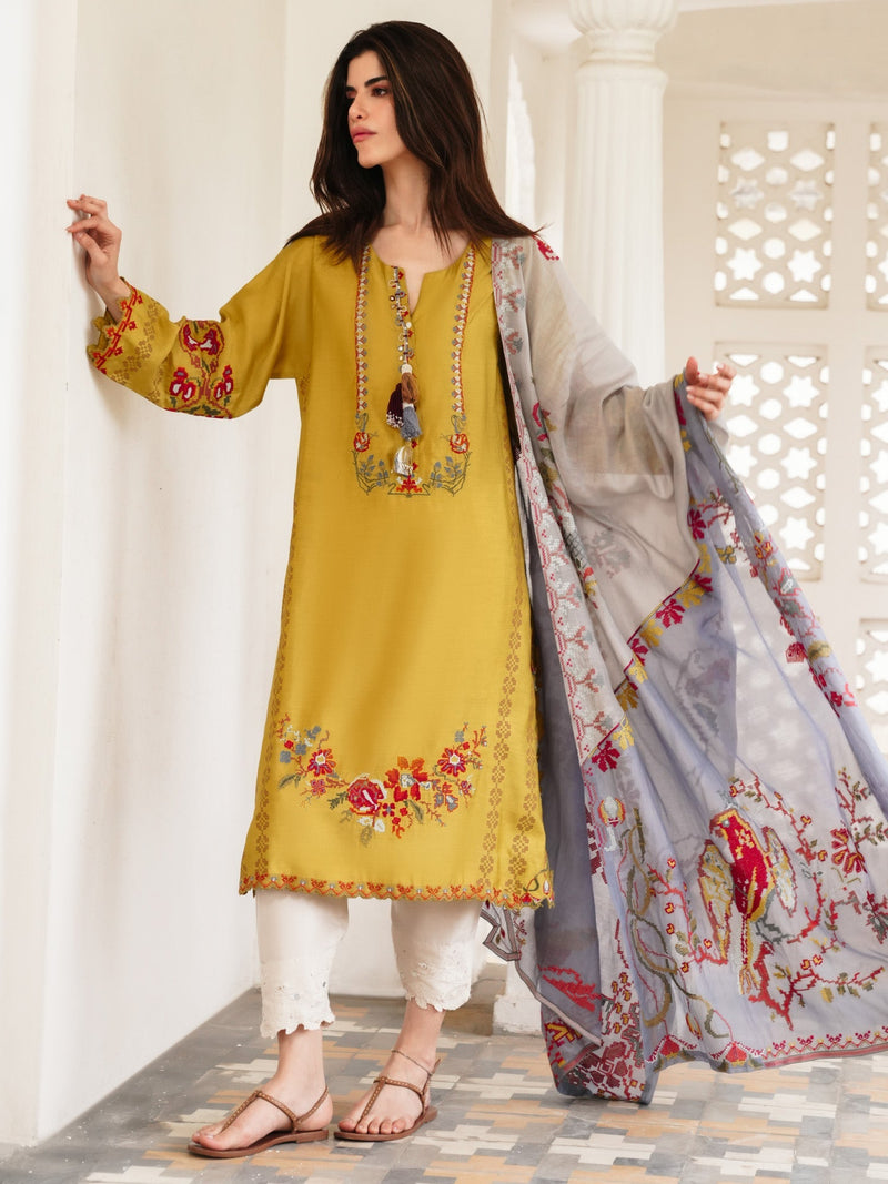 DU-3148 - MUSTARD - PRINTED LAWN - 3PCS