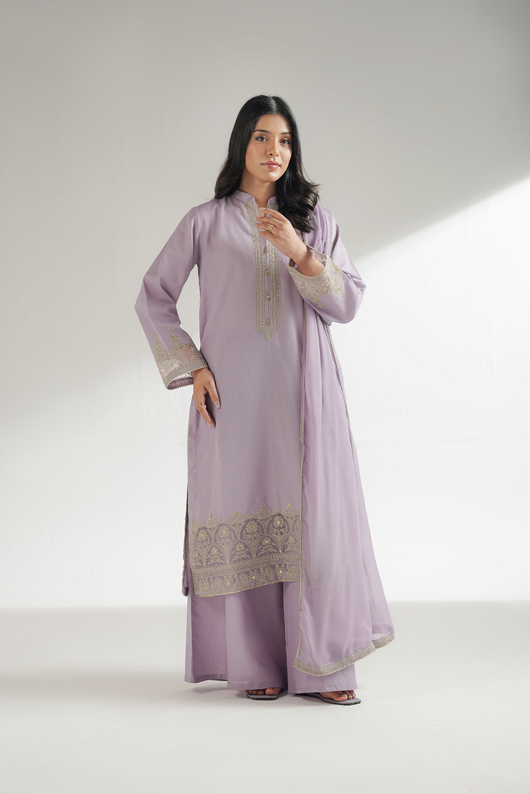 3 Piece Masoori Stripe Embroidered Suit (CS0543)