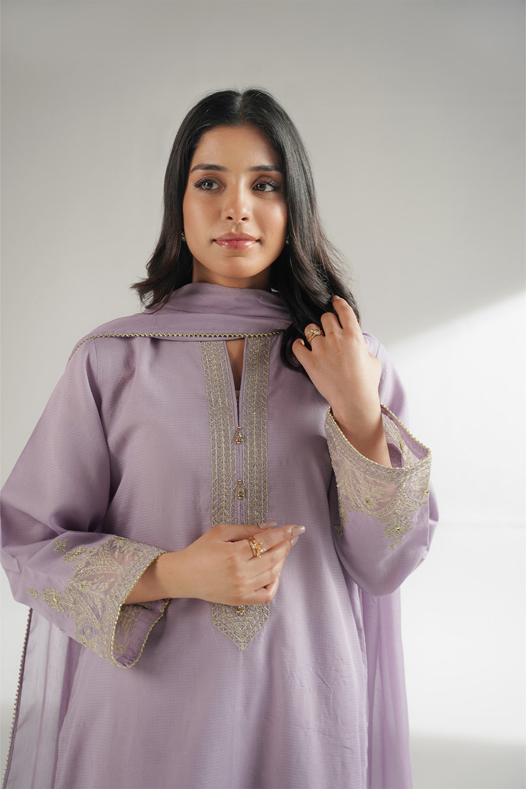 3 Piece Masoori Stripe Embroidered Suit (CS0543)