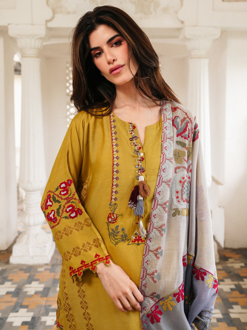 DU-3148 - MUSTARD - PRINTED LAWN - 3PCS
