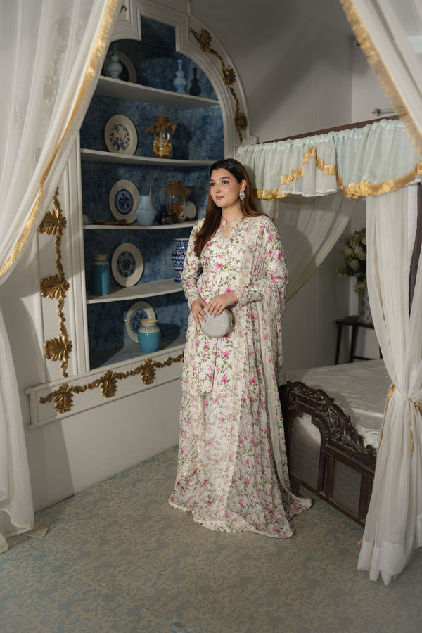 Aneelas UNstitched Silk Emb Printed 3pc With Chiffon Duppata[Silk Trouser] [FC-39-B][Dispatch Time 1 Month]