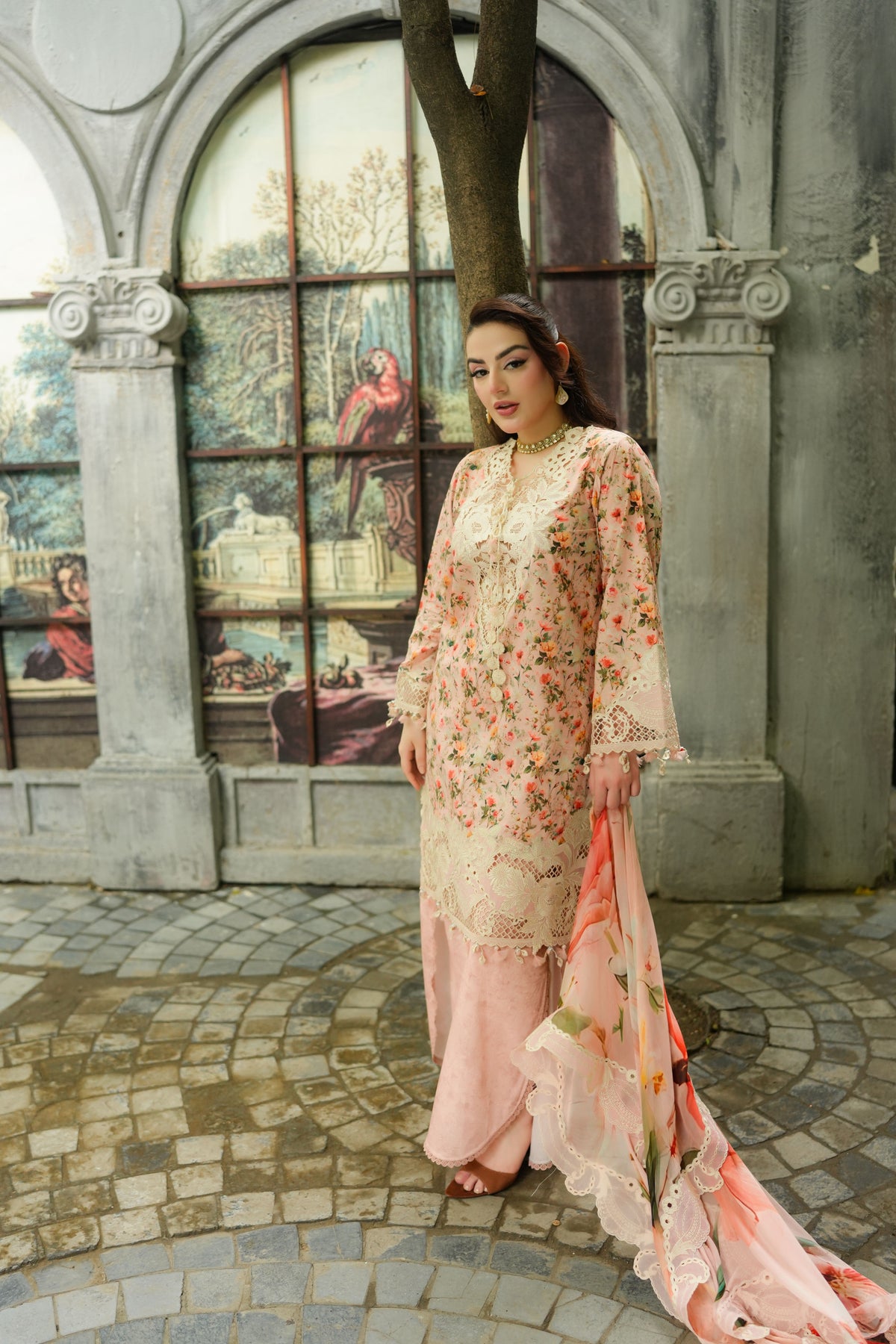 Aneelas Viscose Print Emb 3pc Viscose Duppata [VC-26-04-A] [Dispatch Time 2 Months]