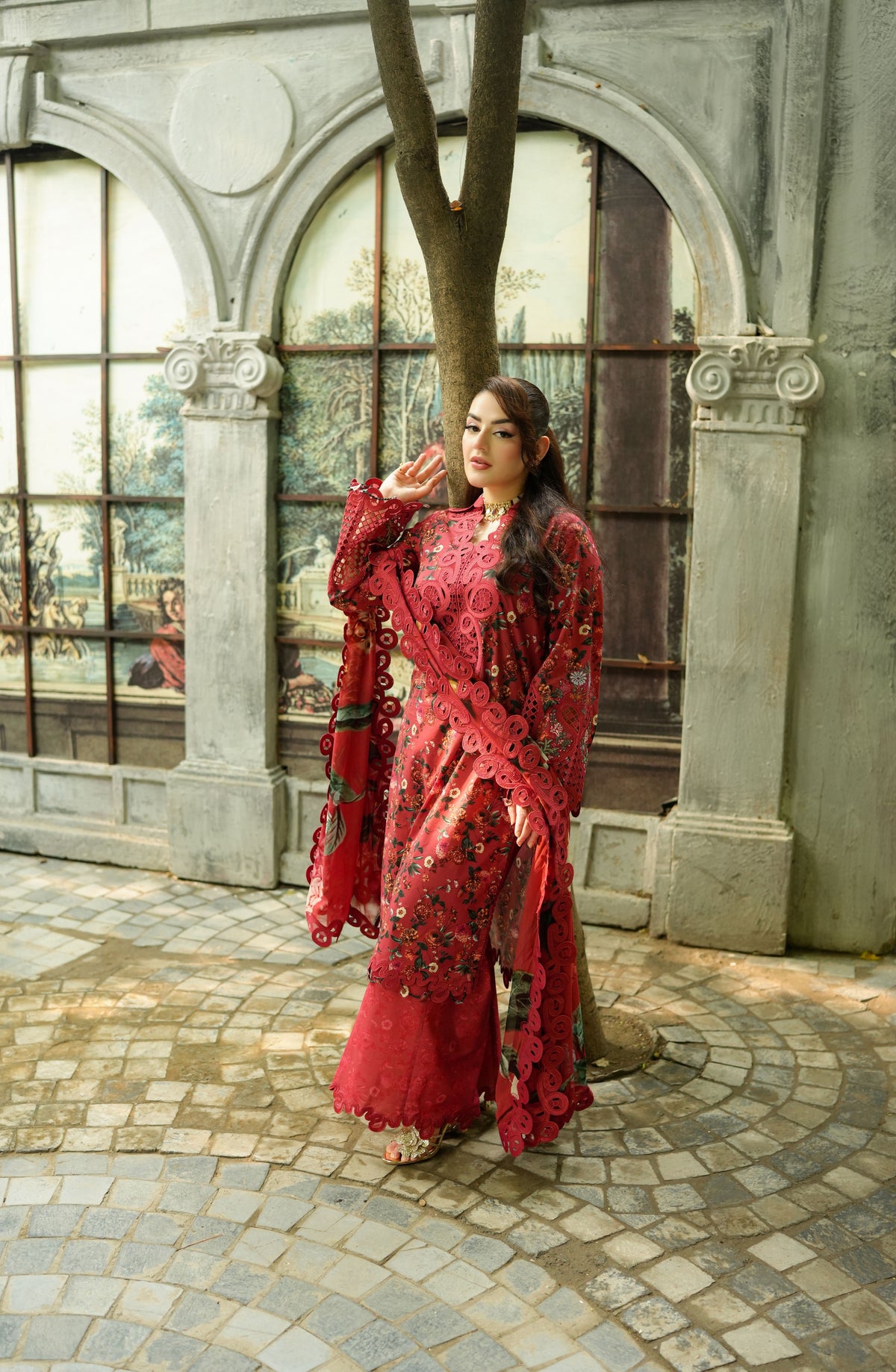Aneelas Print Emb Viscose 3pc Chiffon Duppata [VC-26-07-B] [Dispatch Time 2 Months]