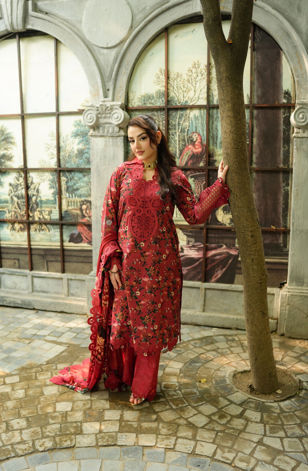 Aneelas Print Emb Viscose 3pc Viscose Duppata [VC-26-07-A] [Dispatch Time 2 Months]