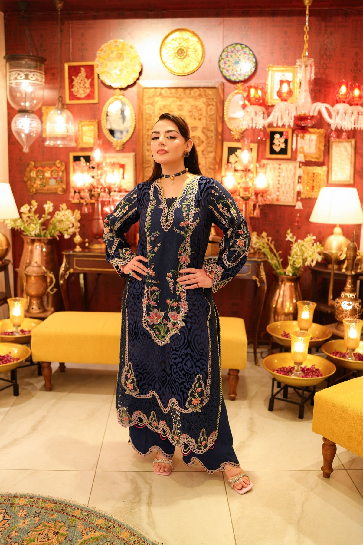 Rs 24500 Aneelas Stitched Palachi Velvet Emb 3pc Palachi Shawl [WLUX-26-18] [Dispatch Time 2.5 Months]