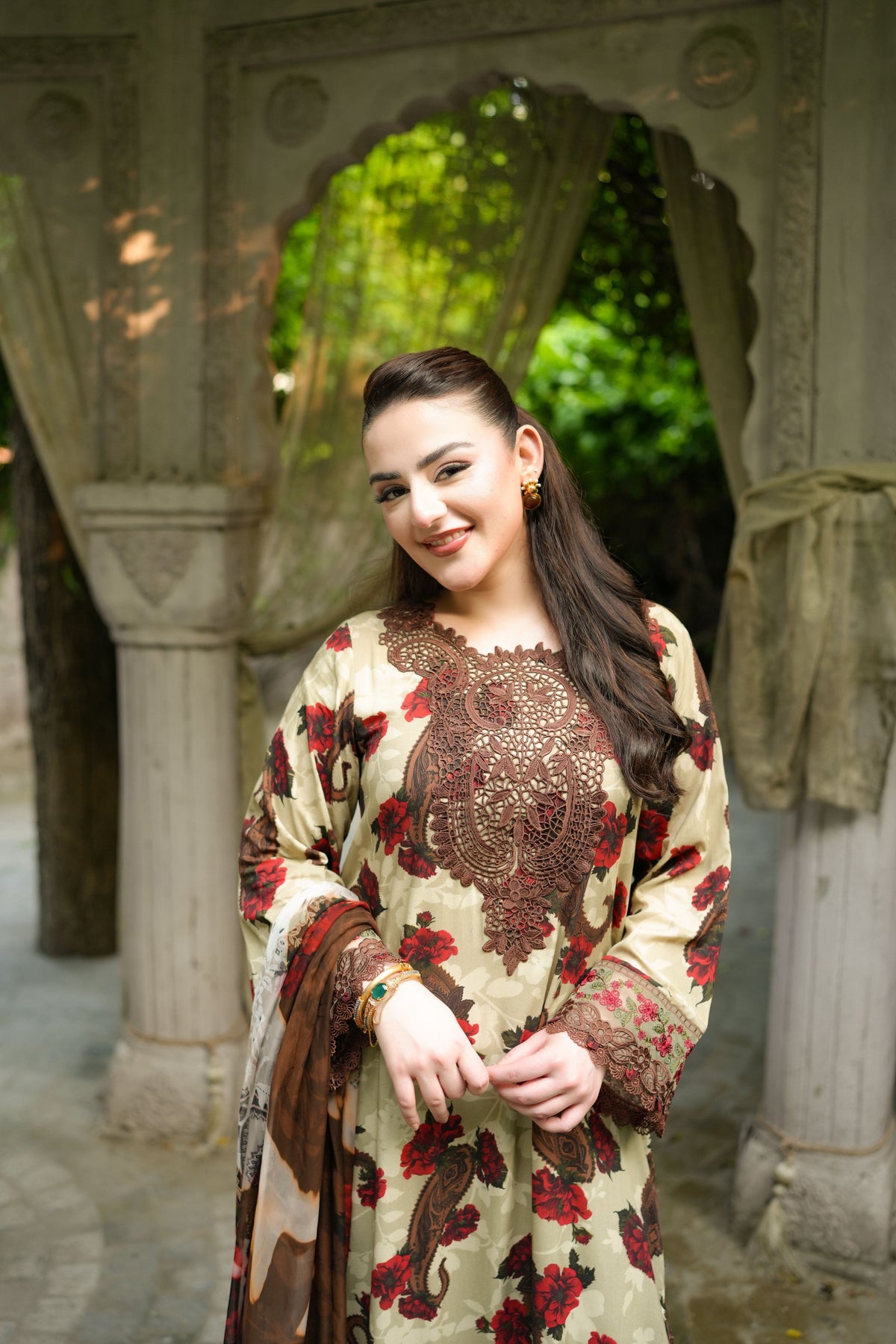 Aneelas Print Emb Viscose 3pc Viscose Duppata [VC-05-A] [Dispatch Time 2 Months]