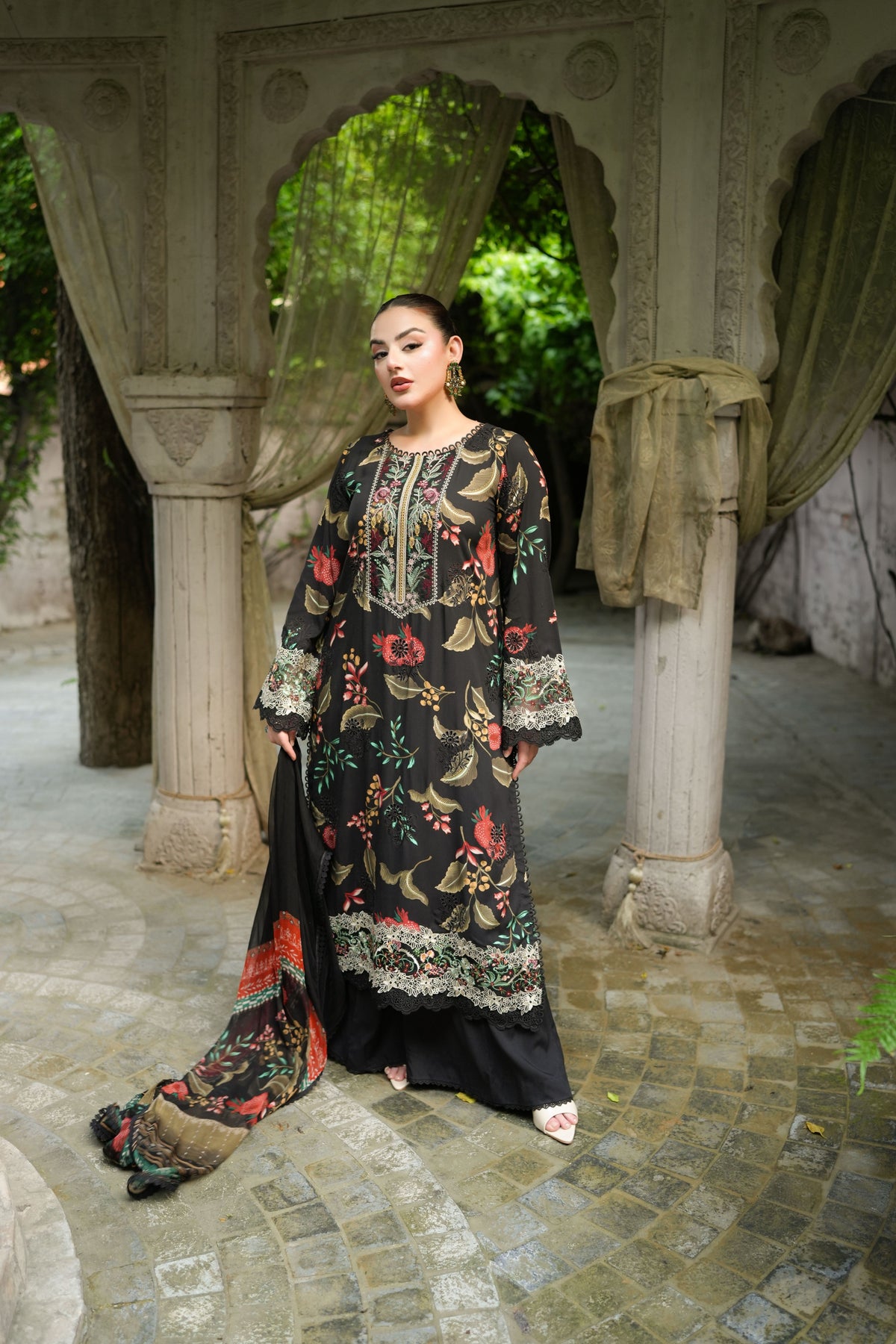 Rs 12800 Aneelas Stitched Print Emb Viscose 3pc Chiffon Duppata [VC-26-06-B] [Dispatch Time 2 Months]