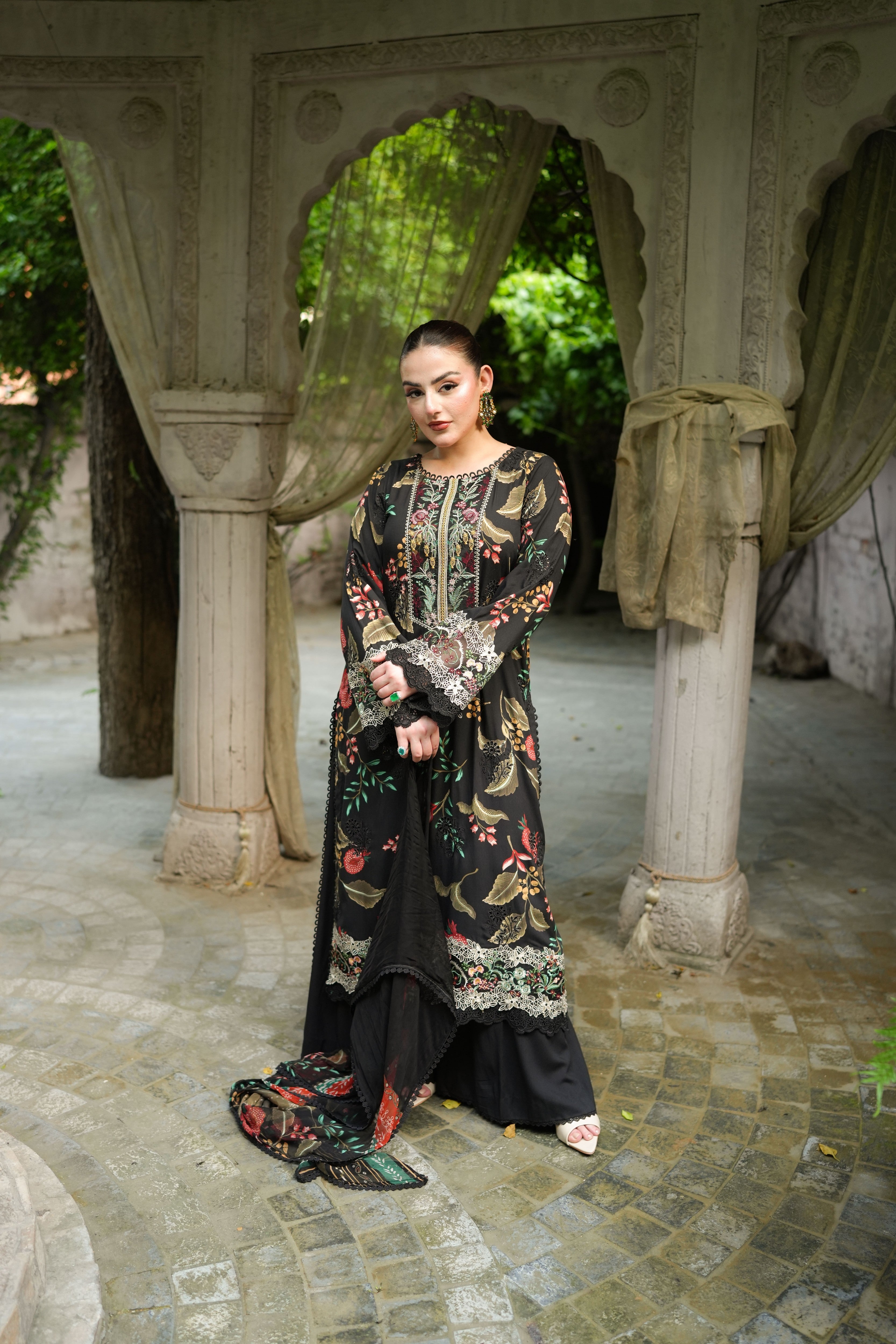 Aneelas Print Emb Viscose 3pc Viscose Duppata [VC-26-06-A] [Dispatch Time 2 Months]