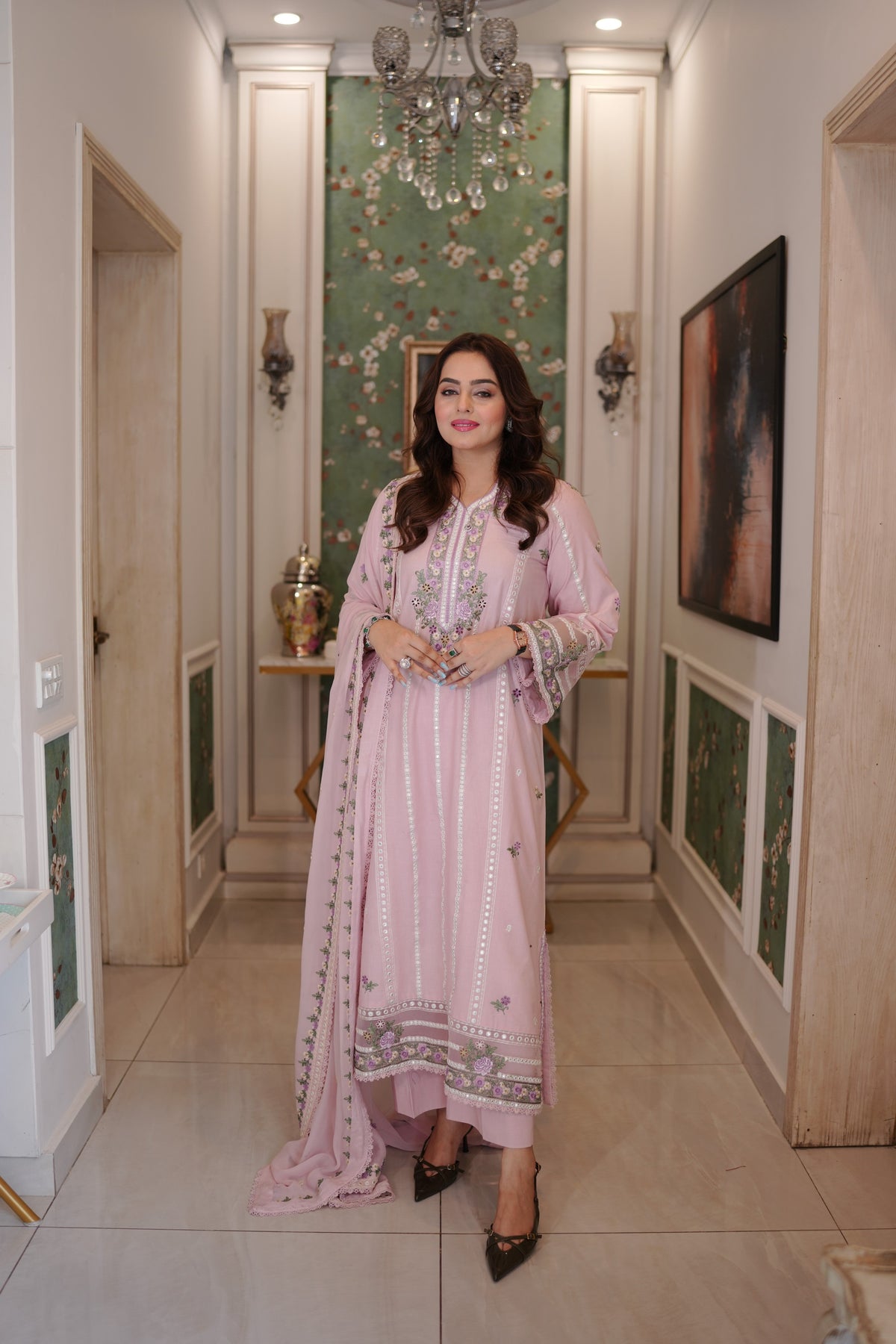 Aneelas Emb Kaftan Trouser 2pc [LUX-26-105] [Dispatch Time 2 Months]