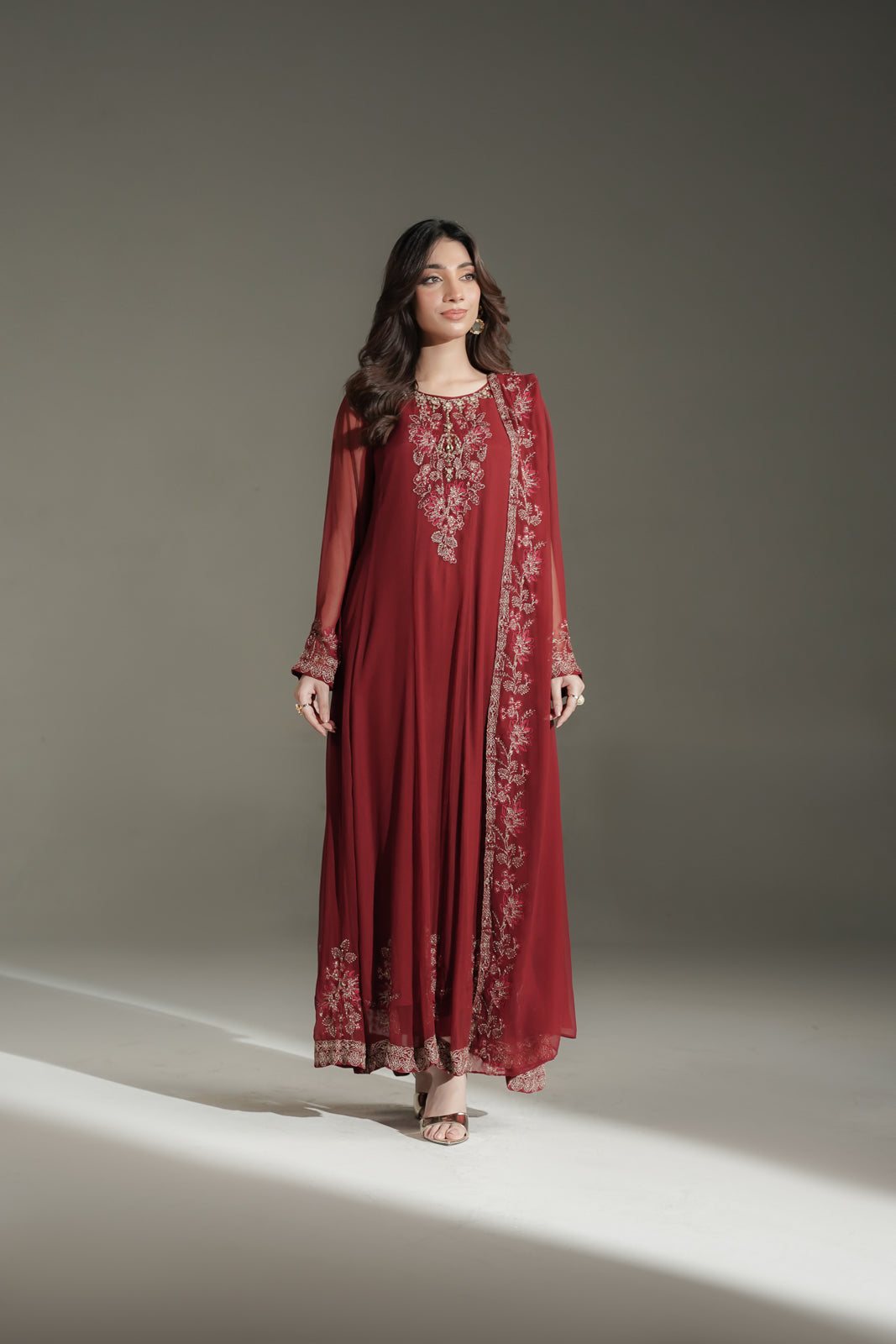 3 Piece Chiffon Embroidered Suit (FW0040)