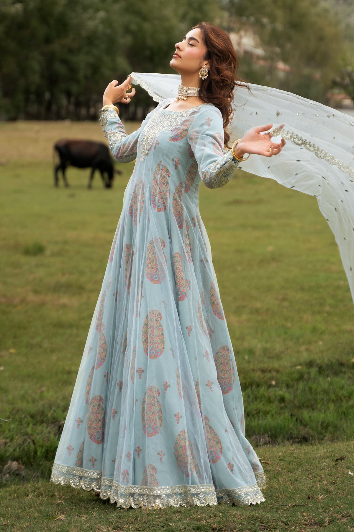 3-PC Stitched Embroidered  Poly Net CMA-6-540