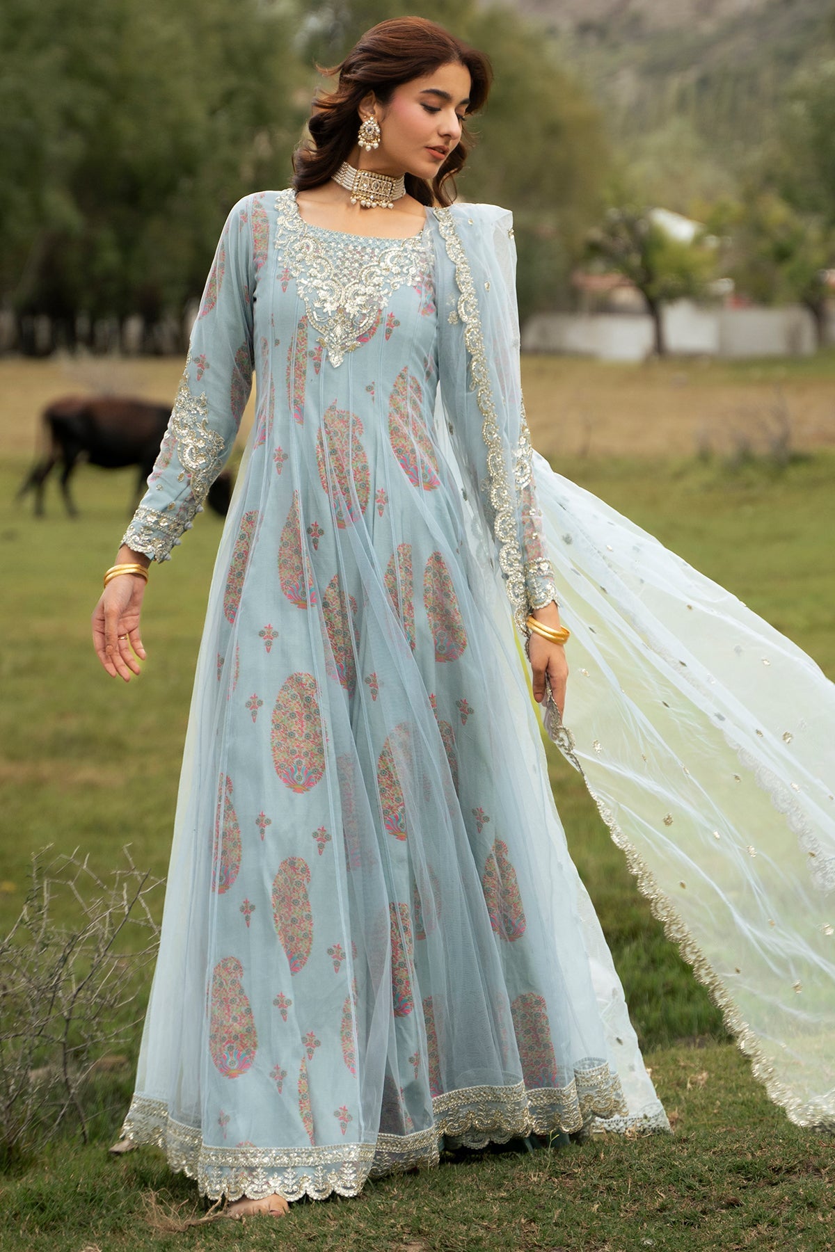 3-PC Stitched Embroidered  Poly Net CMA-6-540