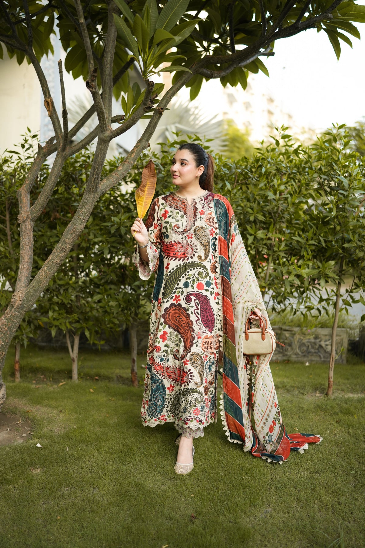 Aneelas Viscose Print Emb 3pc Chiffon Duppata [VC-26-03-B] [Dispatch Time 2 Months]