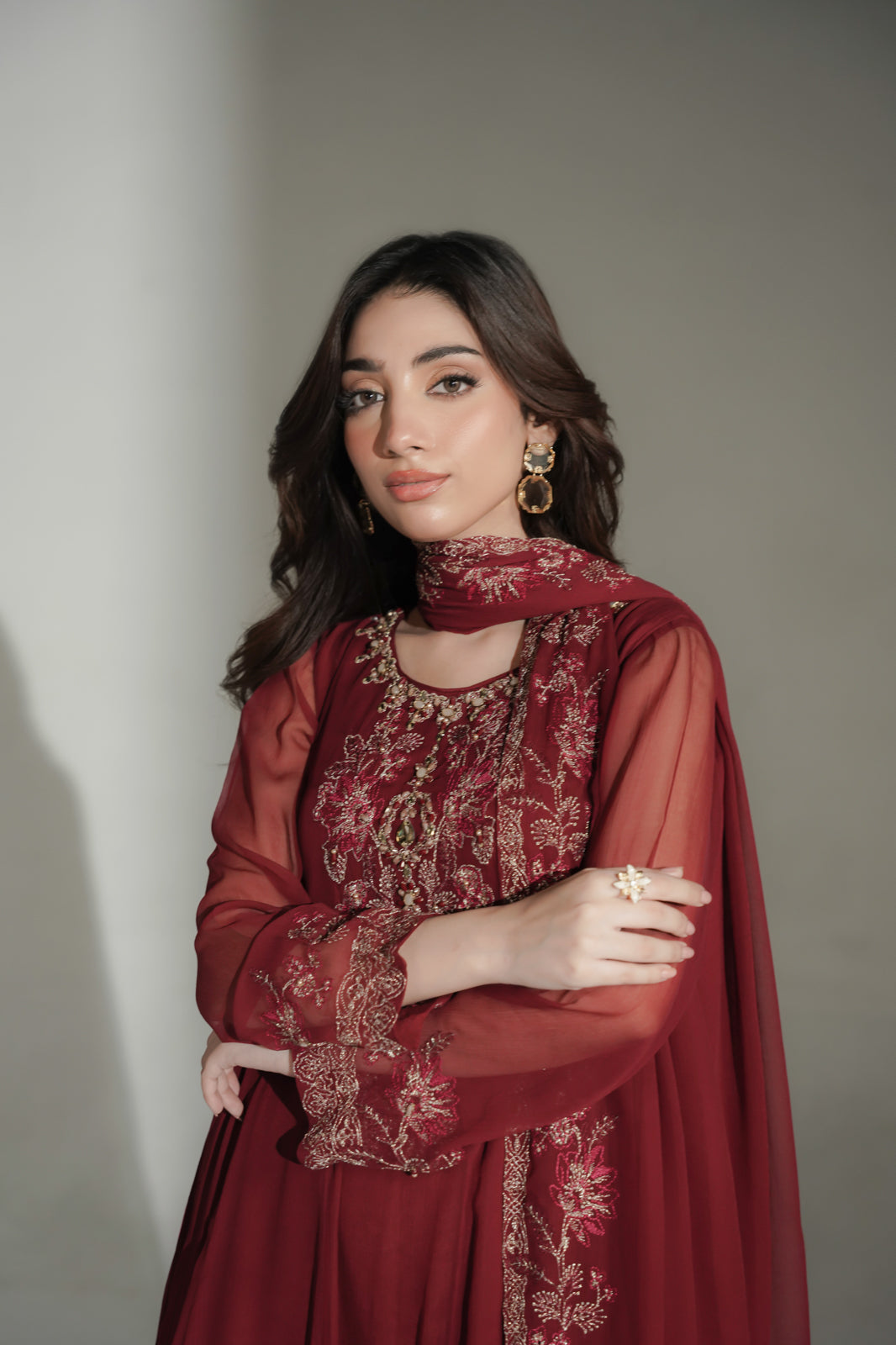 3 Piece Chiffon Embroidered Suit (FW0040)