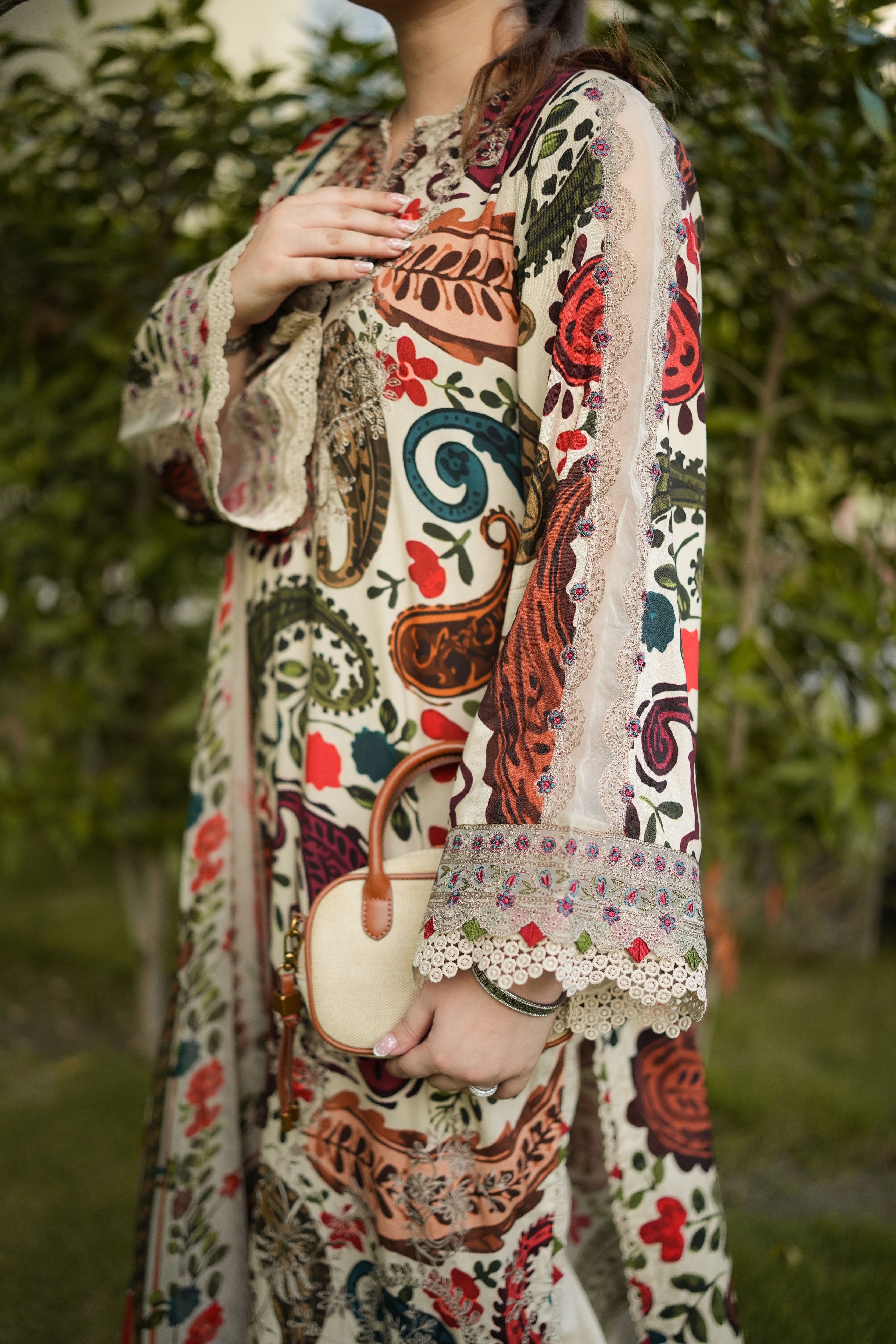 Aneelas Viscose Print Emb 3pc Viscose Duppata [VC-26-03-A] [Dispatch Time 2 Months]
