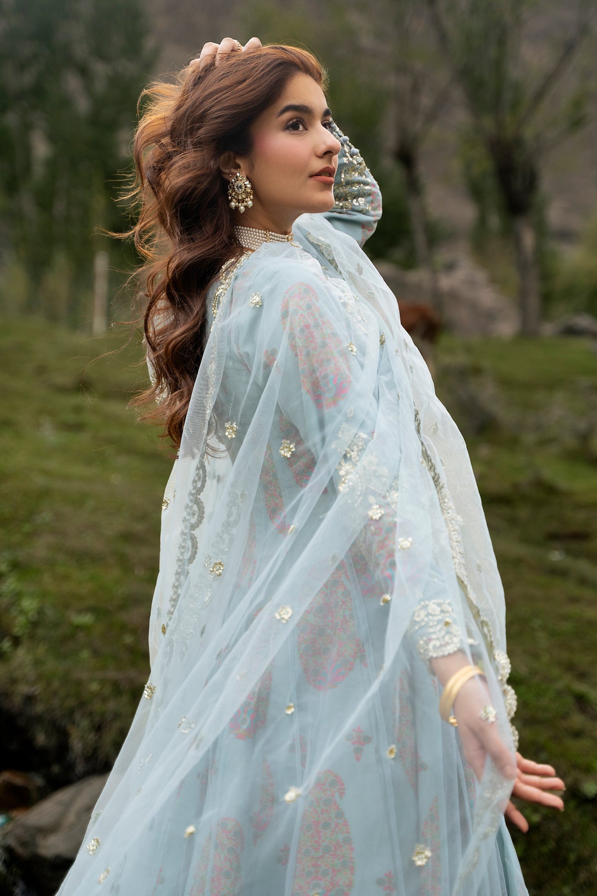 3-PC Stitched Embroidered  Poly Net CMA-6-540