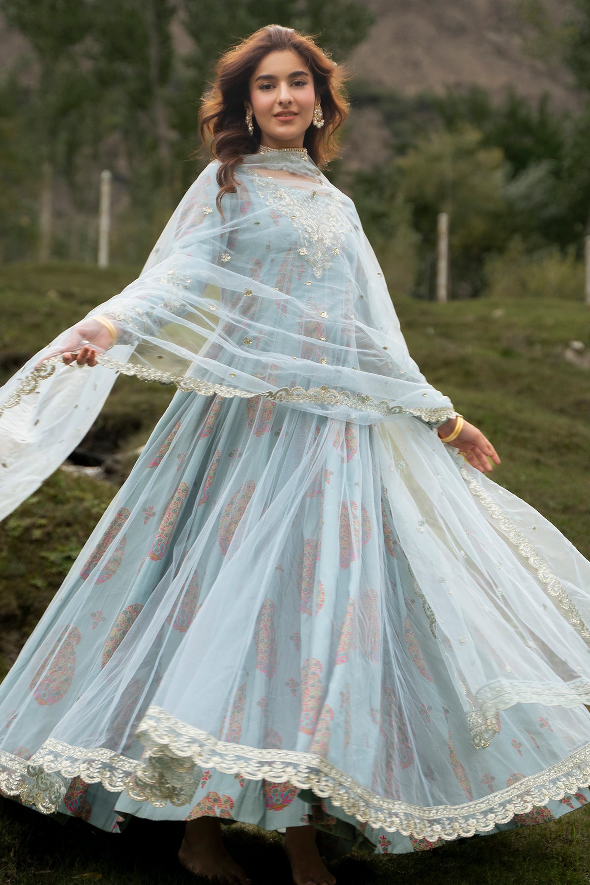 3-PC Stitched Embroidered  Poly Net CMA-6-540