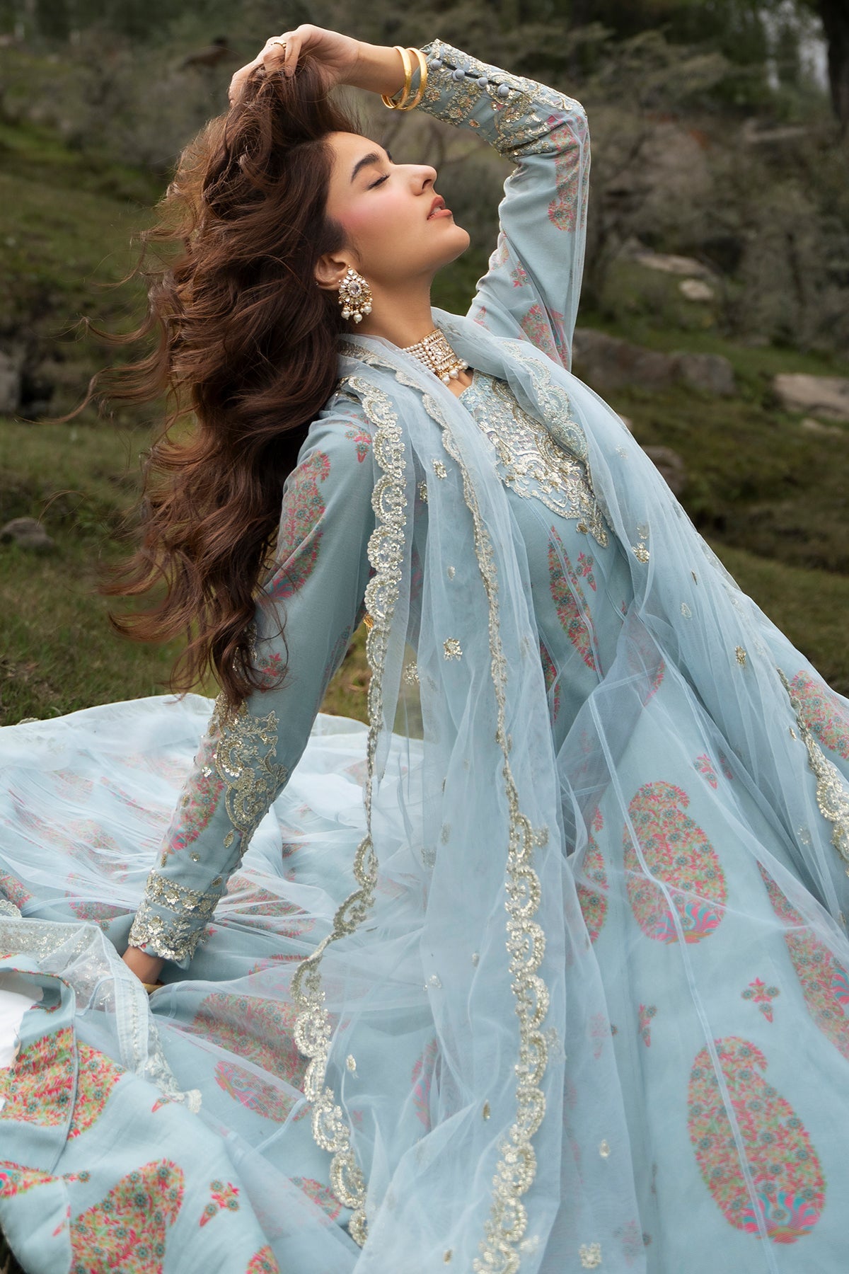 3-PC Stitched Embroidered  Poly Net CMA-6-540