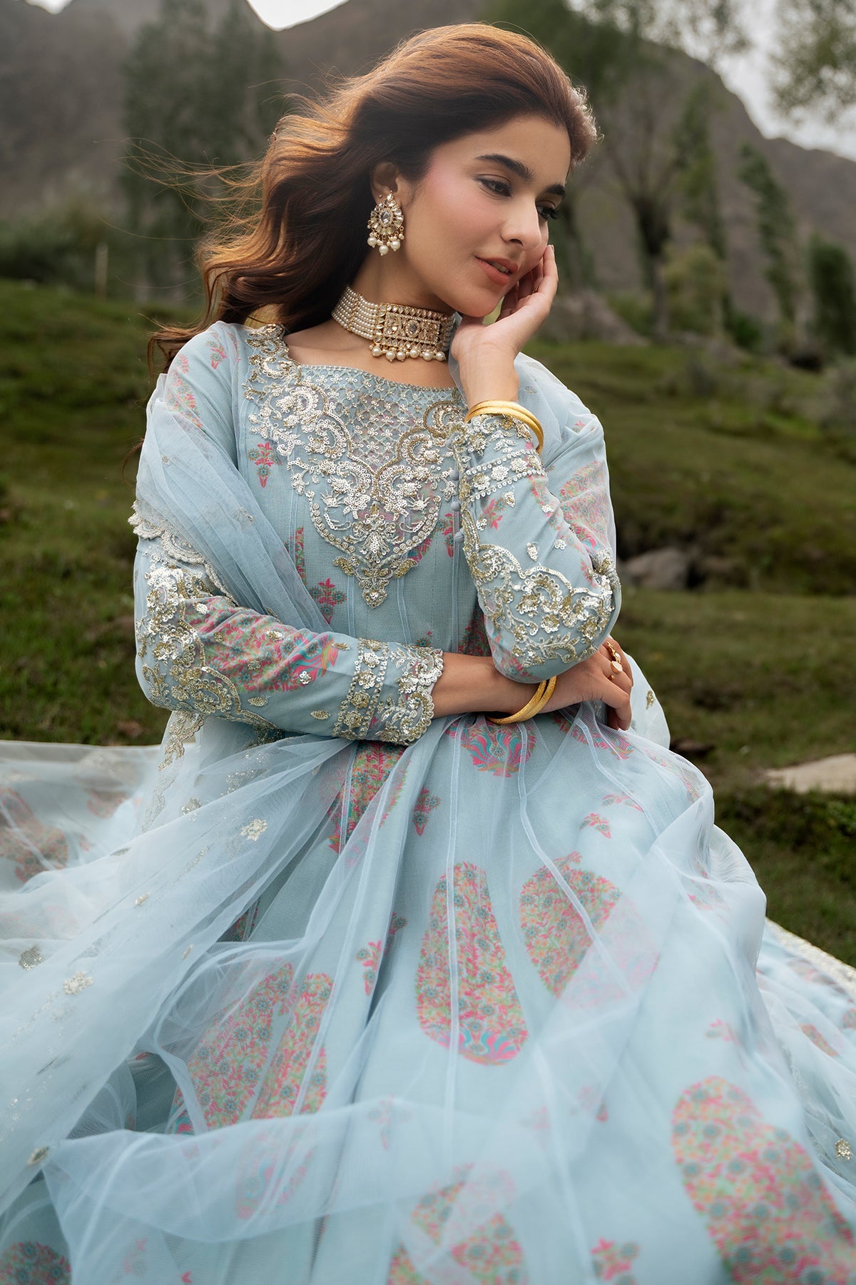 3-PC Stitched Embroidered  Poly Net CMA-6-540