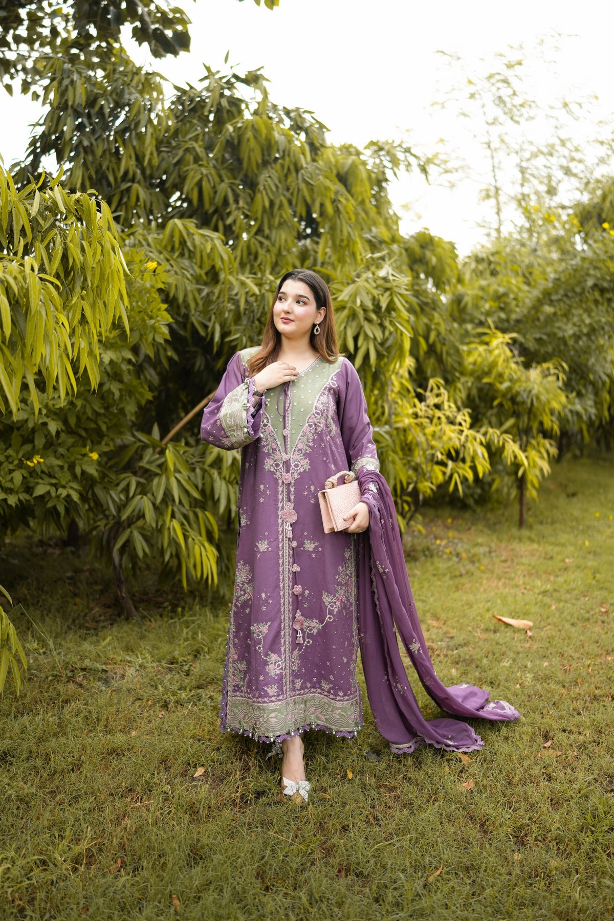 Aneelas Karandi Emb 3pc Chiffon Duppata [KR-26-12] [Dispatch Time 2.5 Months]