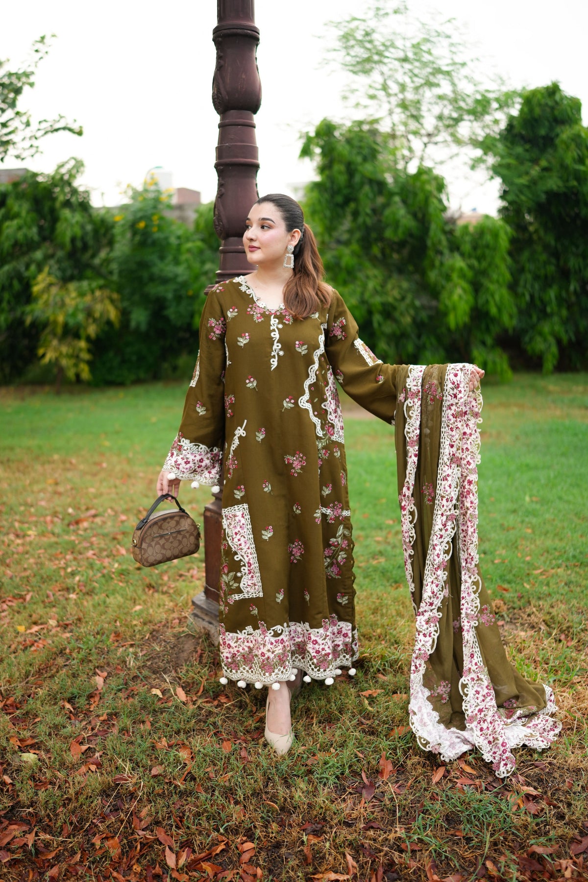Aneelas Karandi Emb 3pc Ready to Wear Chiffon Duppata [KR-26-17] [Dispatch Time 2 Months]