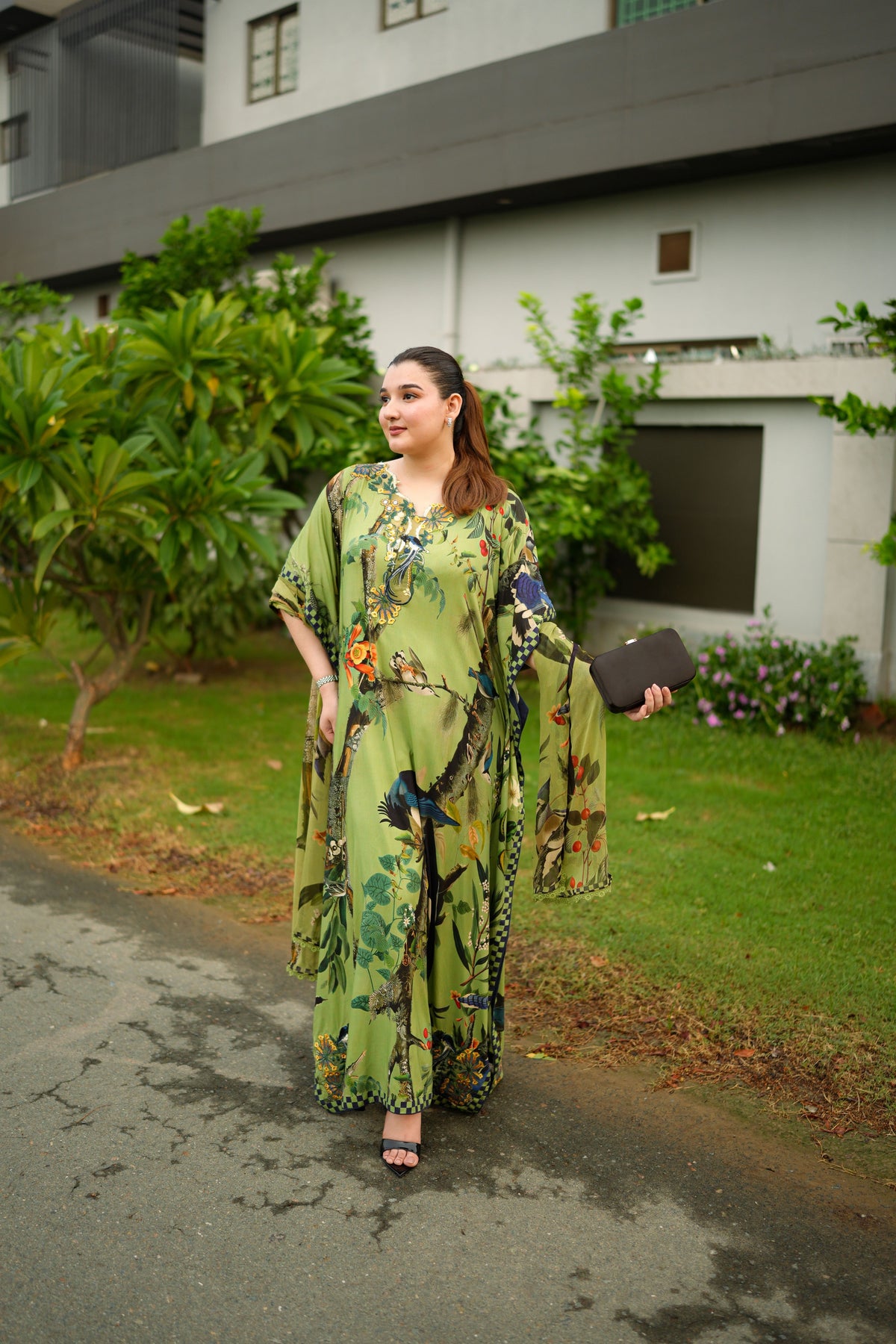 Aneelas Viscose Print Emb Kaftan 3pc Chiffon Duppata [WPR-26-01-A-B] [Dispatch Time 2 Month]