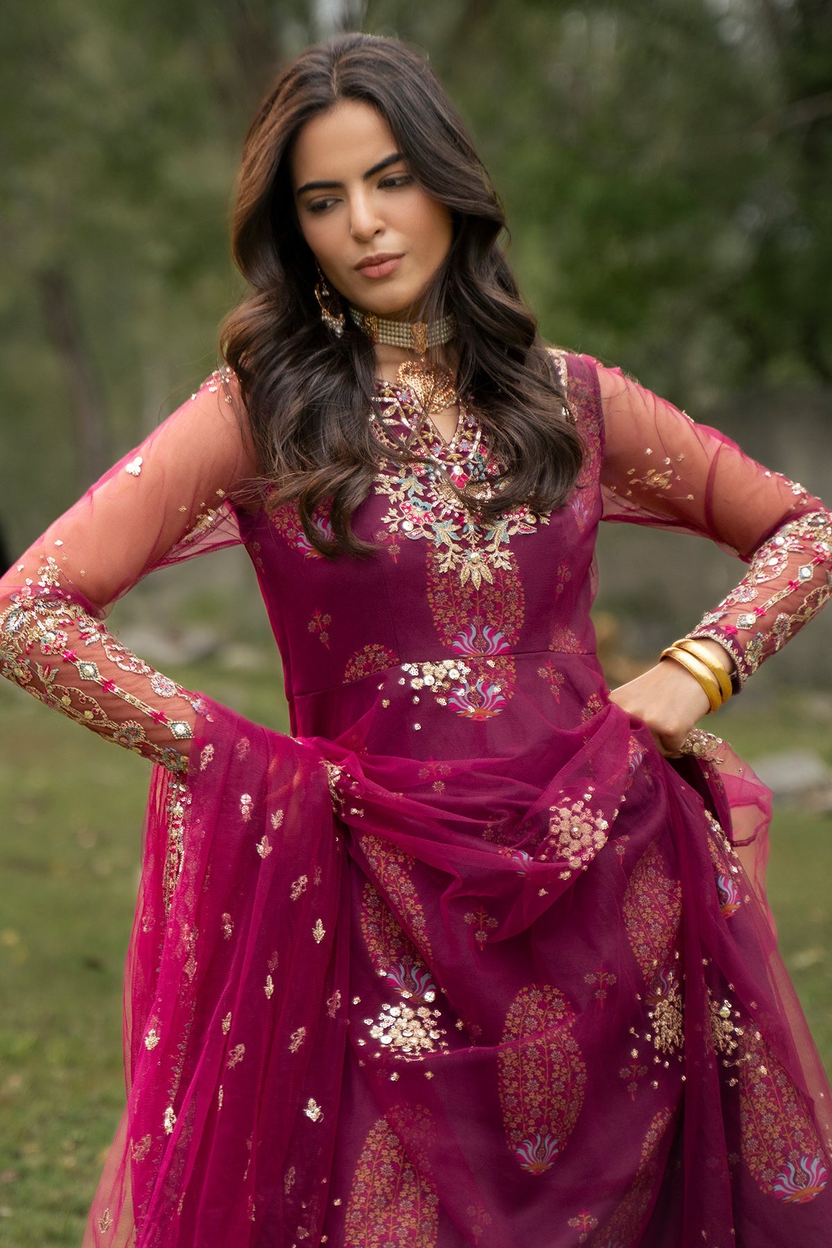 3-PC Stitched Embroidered Ploy Net CMA-6-481
