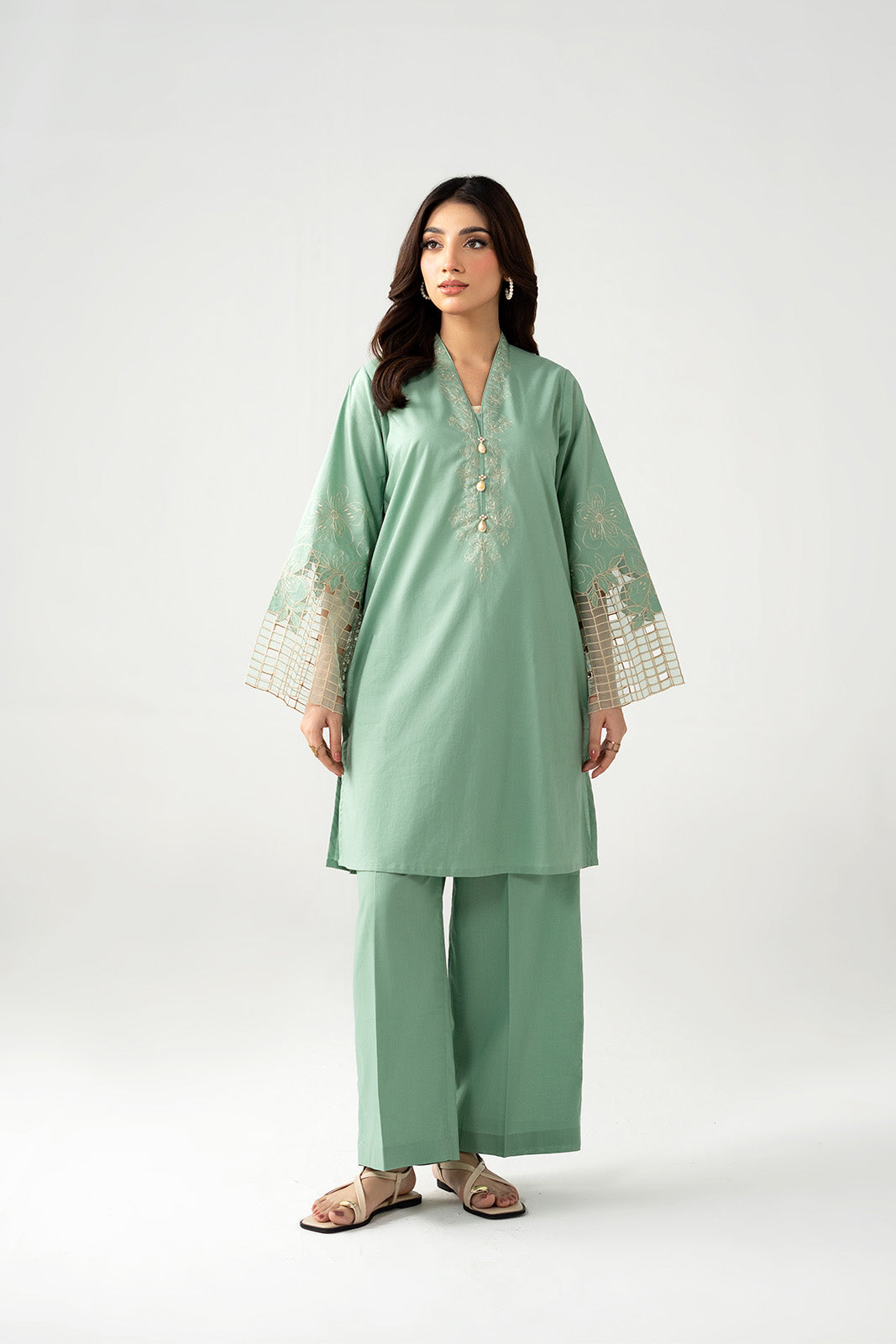 2 Piece Cambric Embroidered Suit (CP0529)