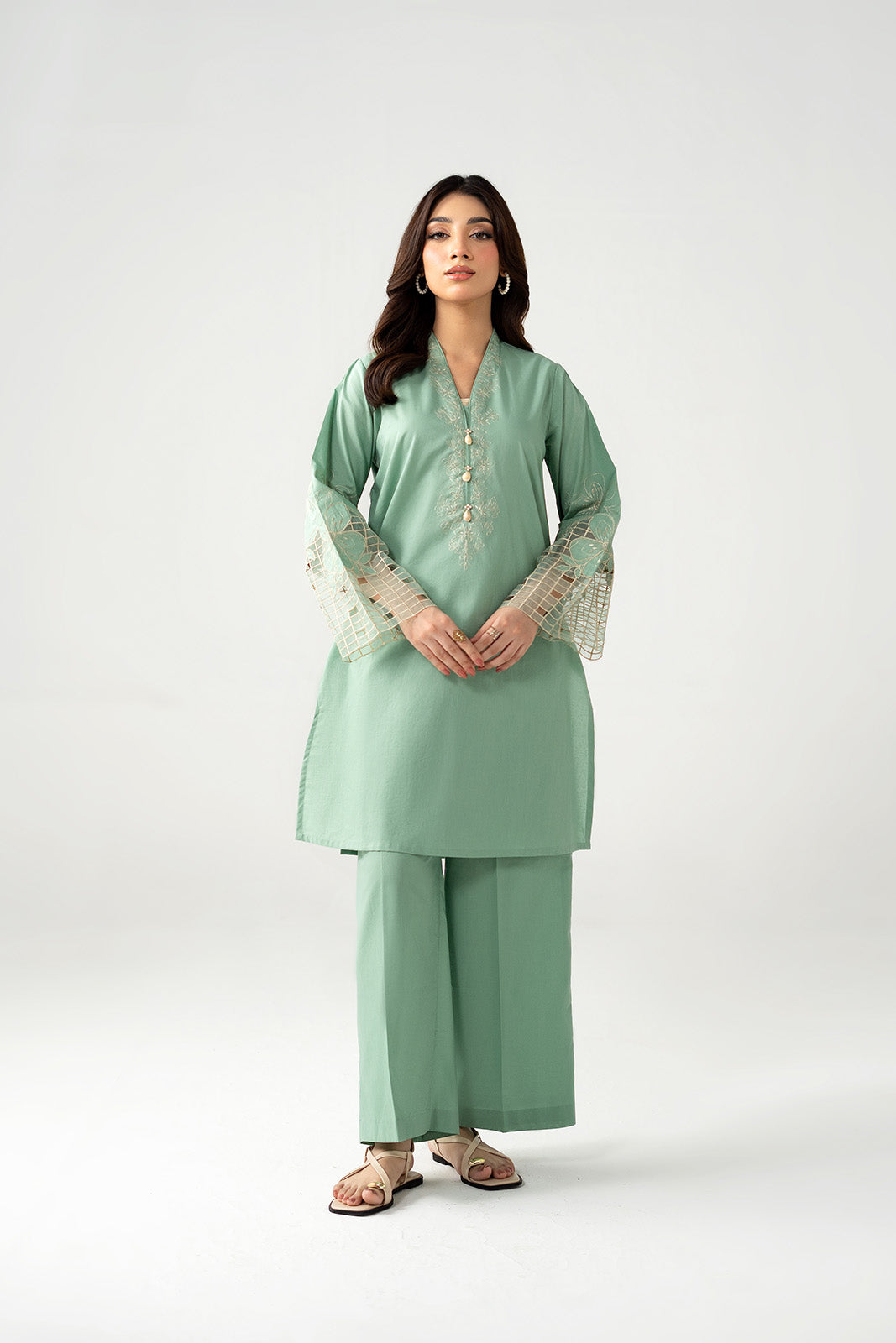 2 Piece Cambric Embroidered Suit (CP0529)