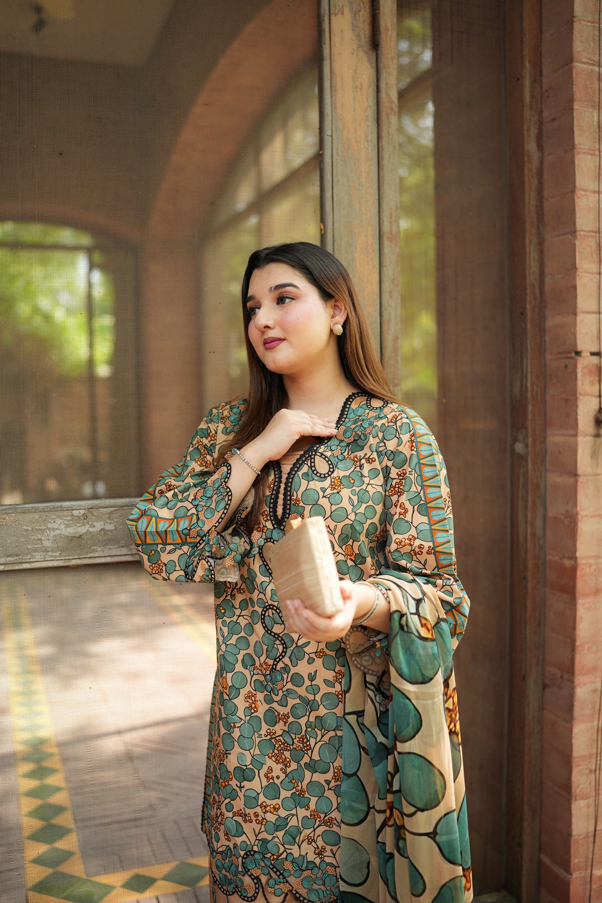 Aneelas Viscose Print Emb 3pc Chiffon Duppata [VC-26-30-B] [Dispatch Time 2 Months]