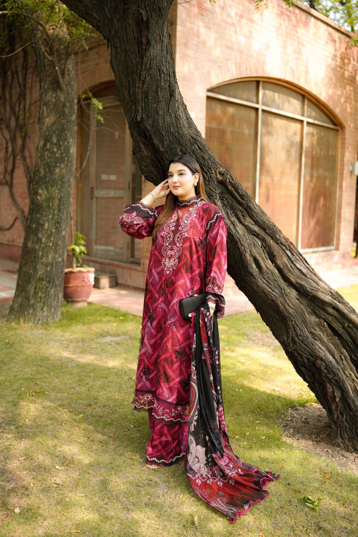 Aneelas Viscose Print Emb 3pc Viscose Duppata [VC-26-16-A] [Dispatch Time 2.5 Months]