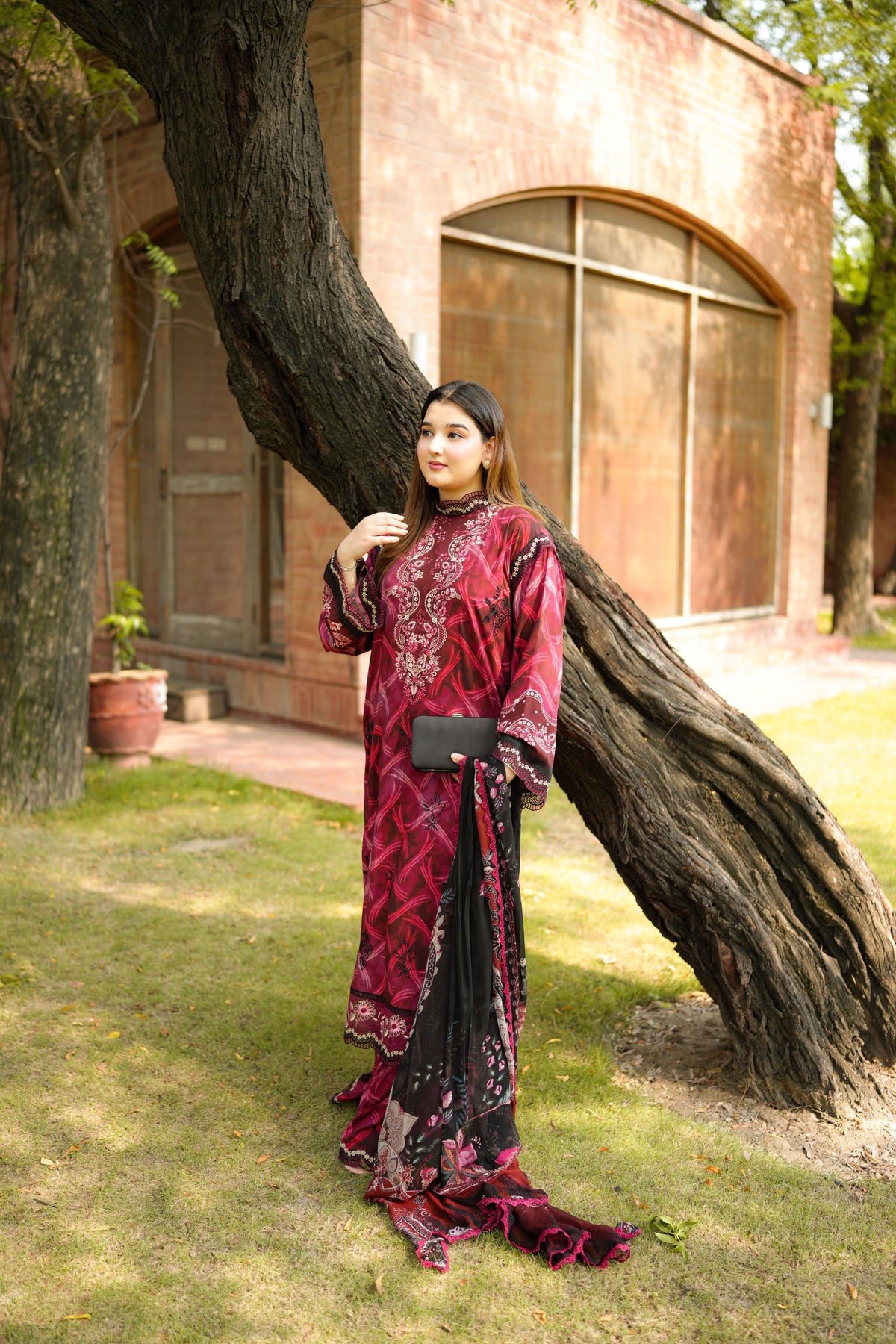 Aneelas Viscose Print Emb 3pc Chiffon Duppata [VC-26-16-B] [Dispatch Time 2.5 Months]