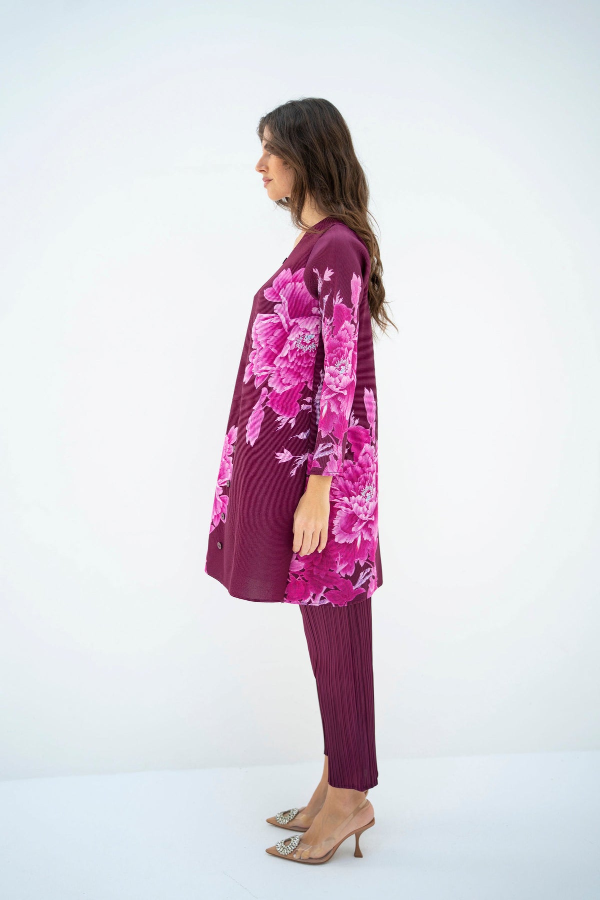 Pleated Mysha Plum Set With Capri Pants