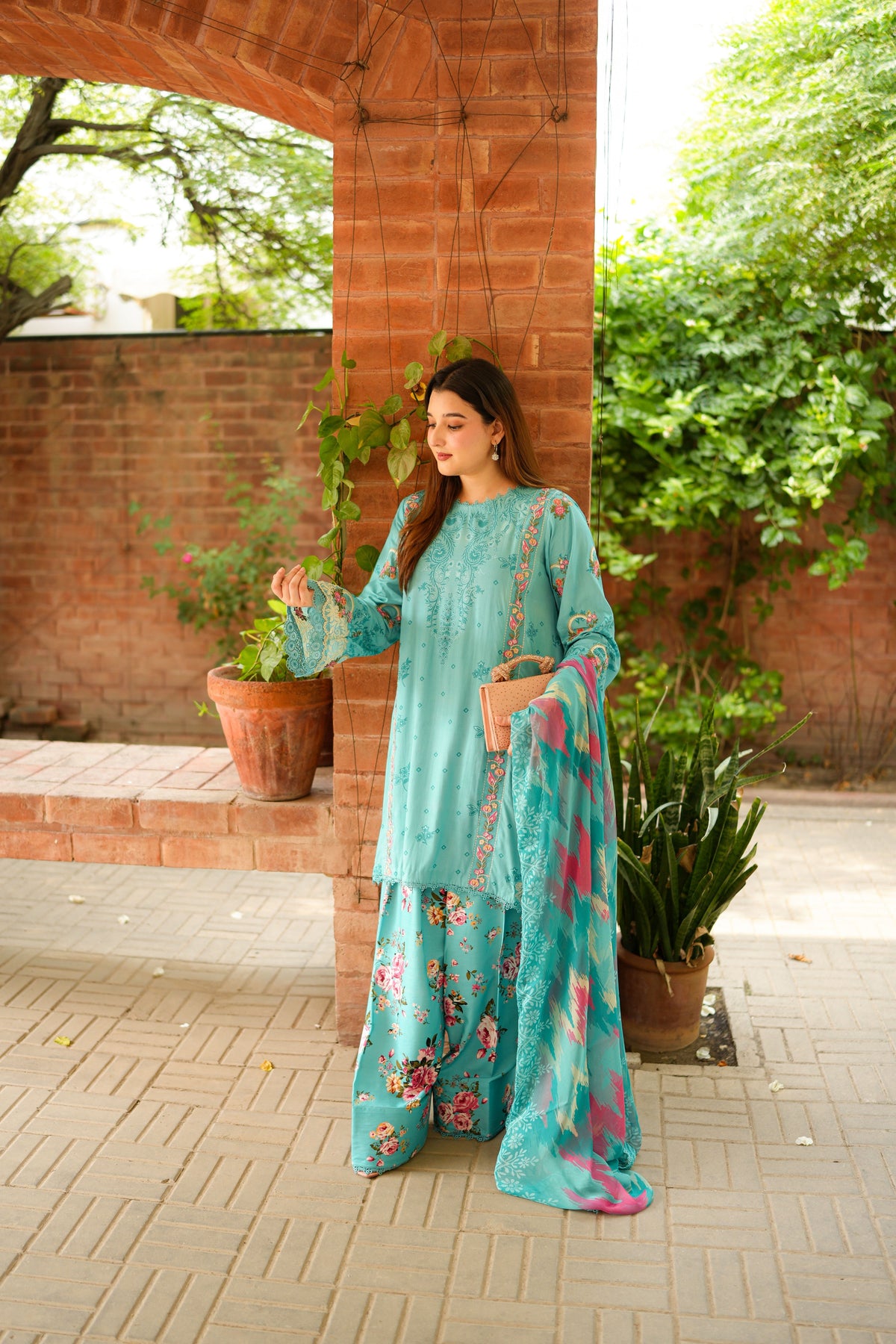Aneelas Viscose Print Emb 3pc Chiffon Duppata [VC-26-19-B] [Dispatch Time 2 Months]
